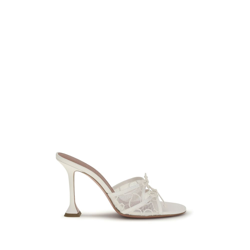 Amina Muaddi White Fabric Sandals