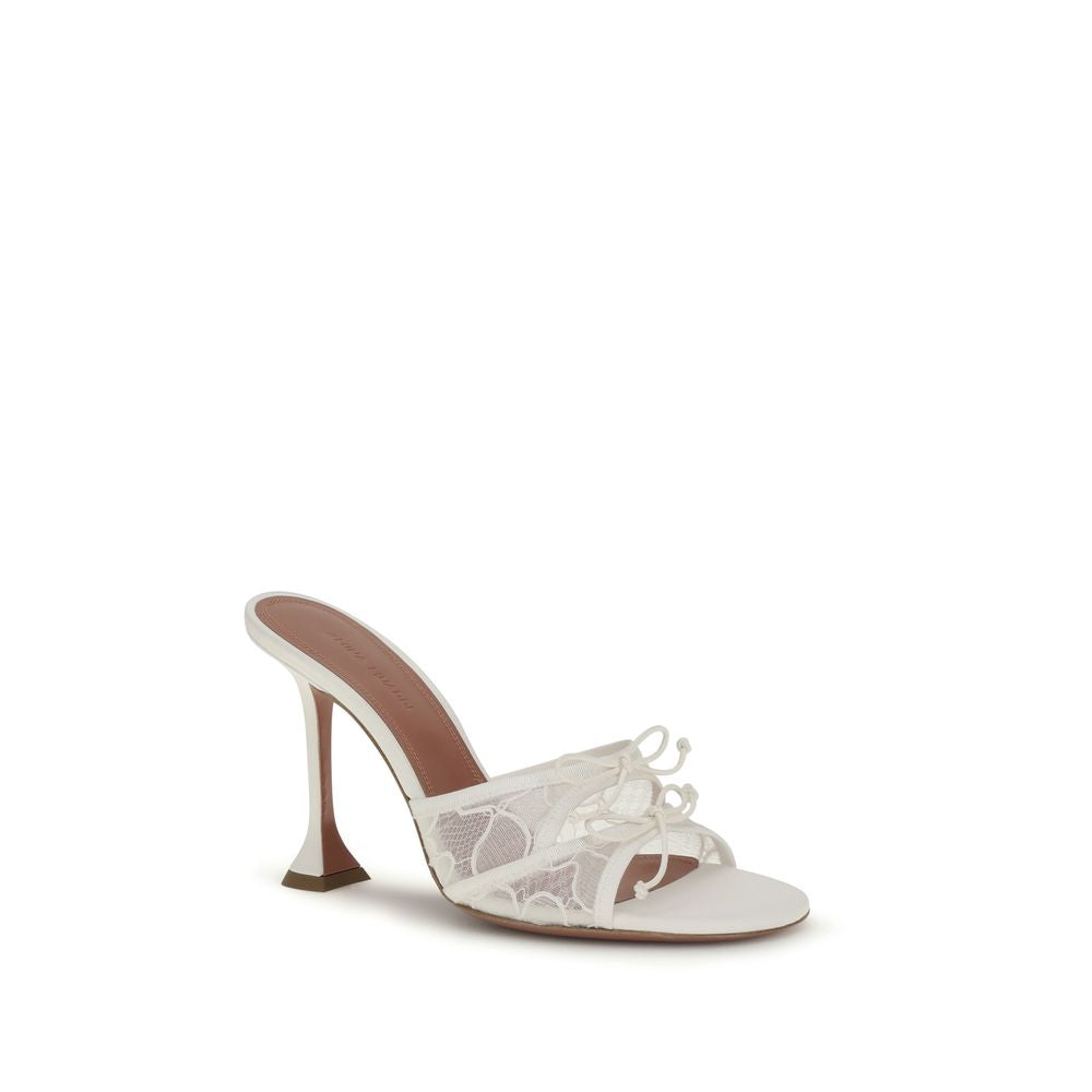 Amina Muaddi White Fabric Sandals