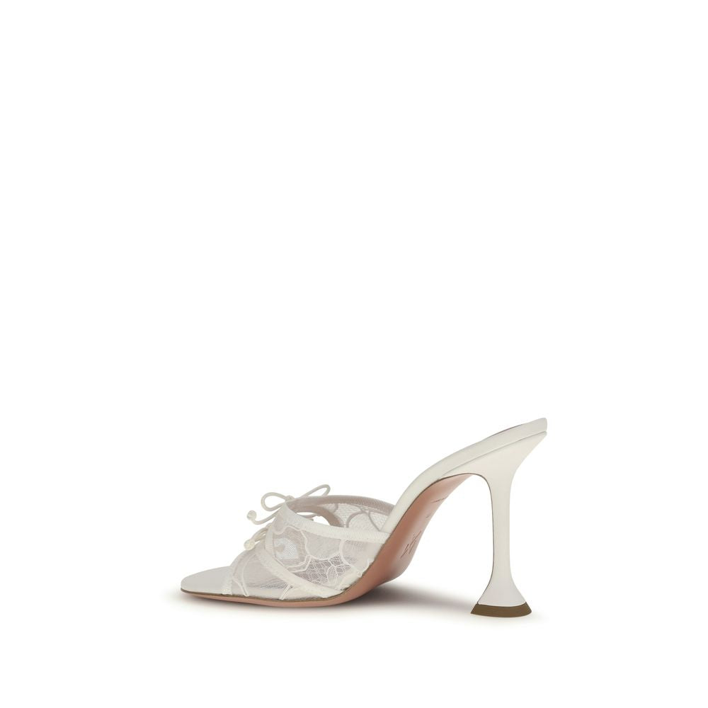 Amina Muaddi White Fabric Sandals