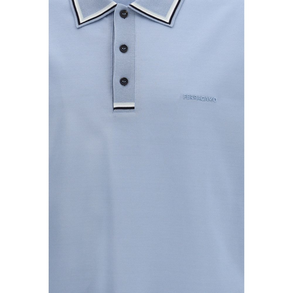 Ferragamo Blue Cotton Polo Shirt