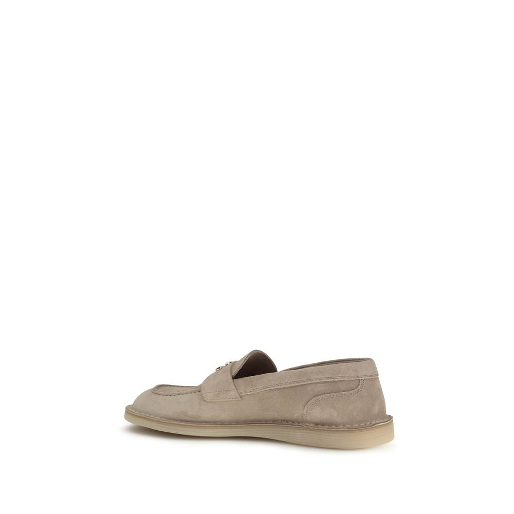 Dolce & Gabbana Beige Calf Leather Bos Taurus Slip-On Loafers