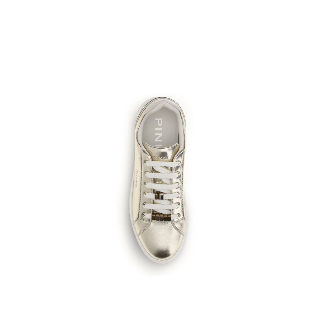 PINKO Gold Calf Leather Bos Taurus Platform Sneakers