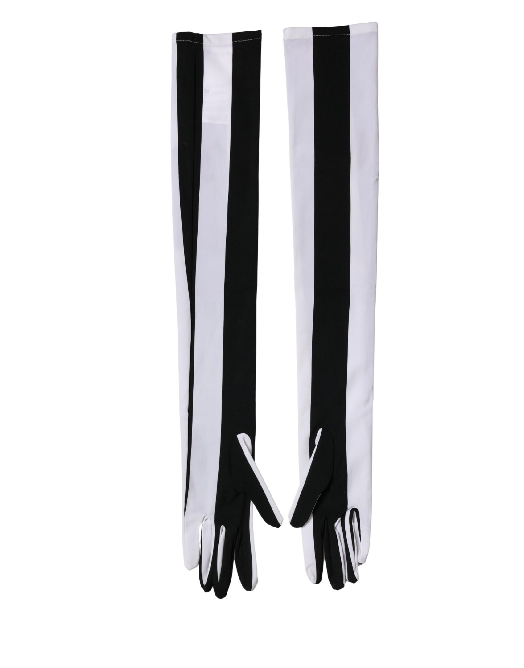 Dolce & Gabbana Black White Stripes Nylon Elbow Length Women Gloves