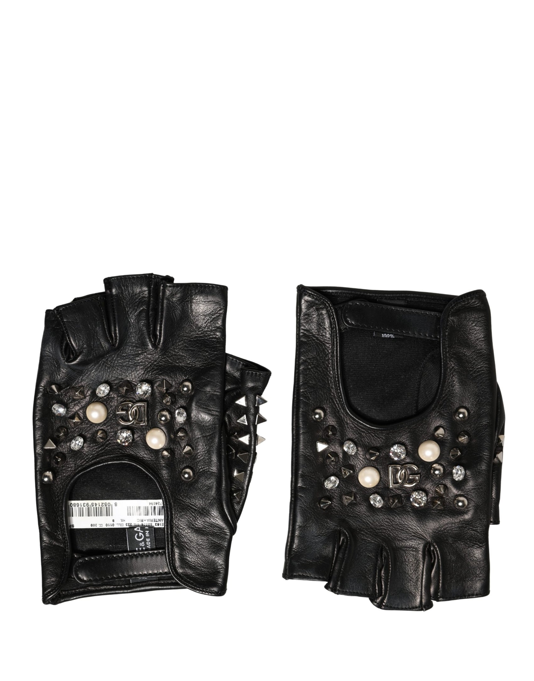 Dolce & Gabbana Black Embellished Wrist Length Mitten Women Gloves