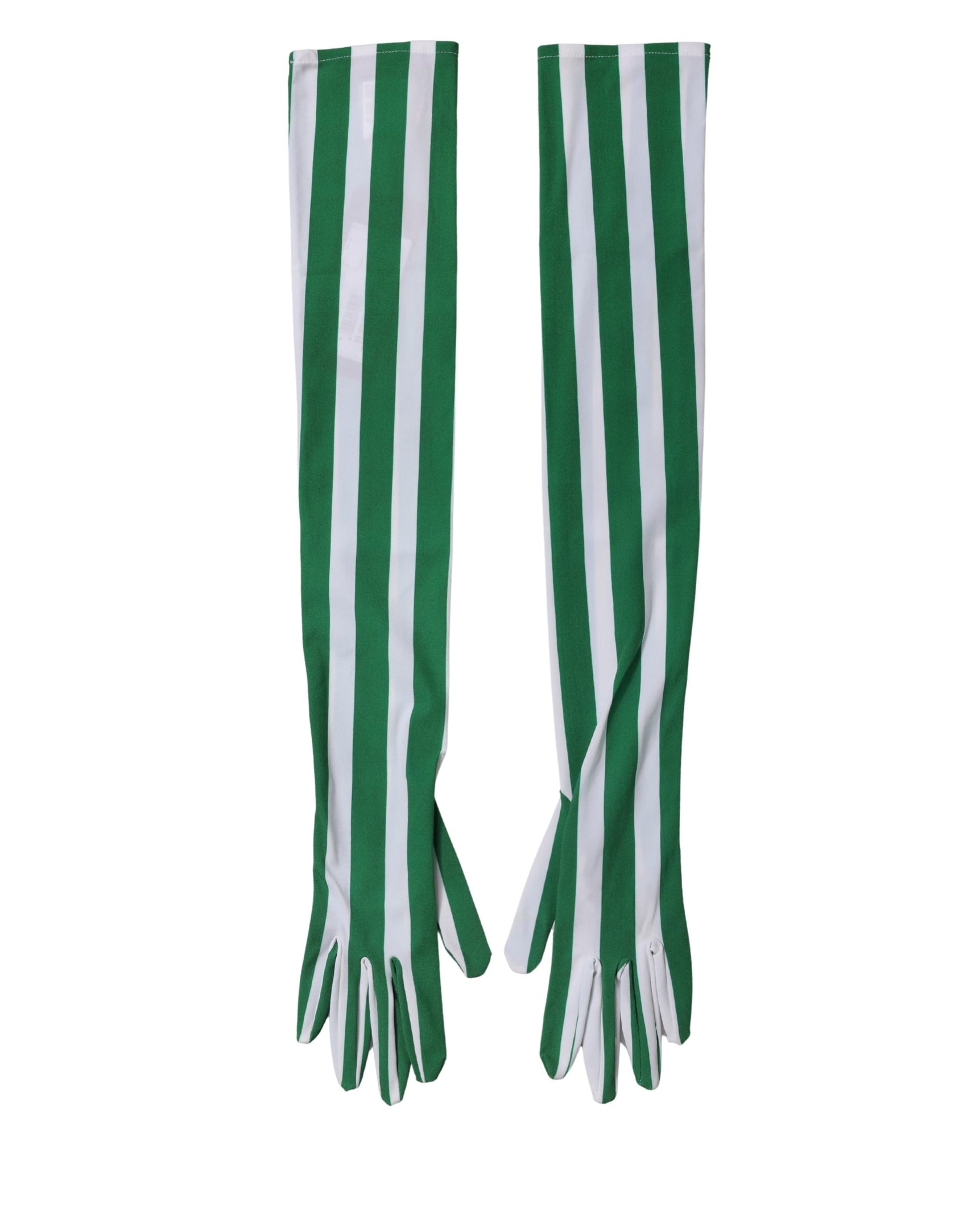 Dolce & Gabbana Green White Stripes Nylon Elbow Length Women Gloves
