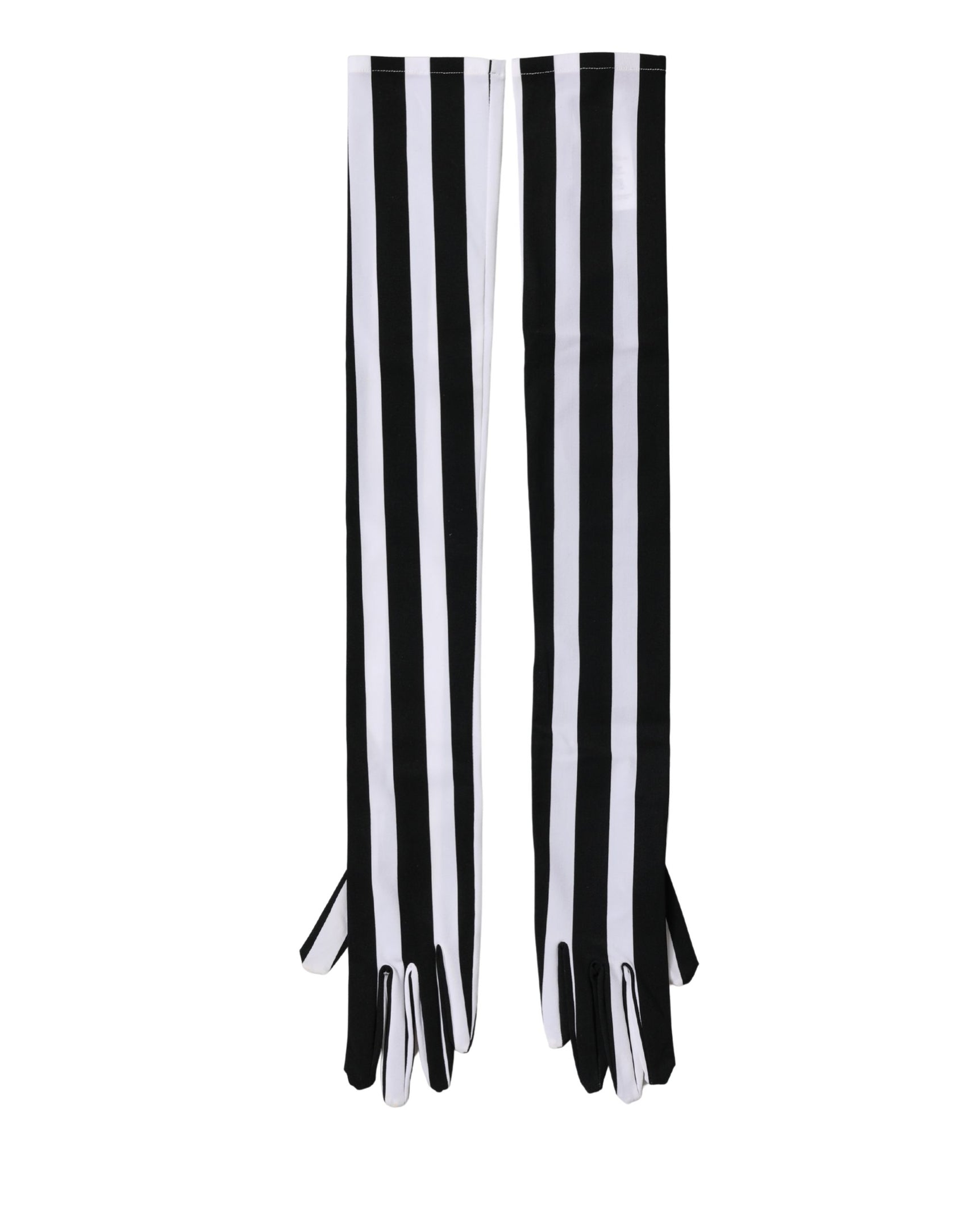 Dolce & Gabbana Black White Stripes Nylon Elbow Length Women Gloves
