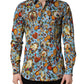 Dolce & Gabbana Blue Cotton Jewel Print Button Down GOLD Shirt