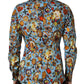 Dolce & Gabbana Blue Cotton Jewel Print Button Down GOLD Shirt