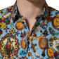 Dolce & Gabbana Blue Cotton Jewel Print Button Down GOLD Shirt