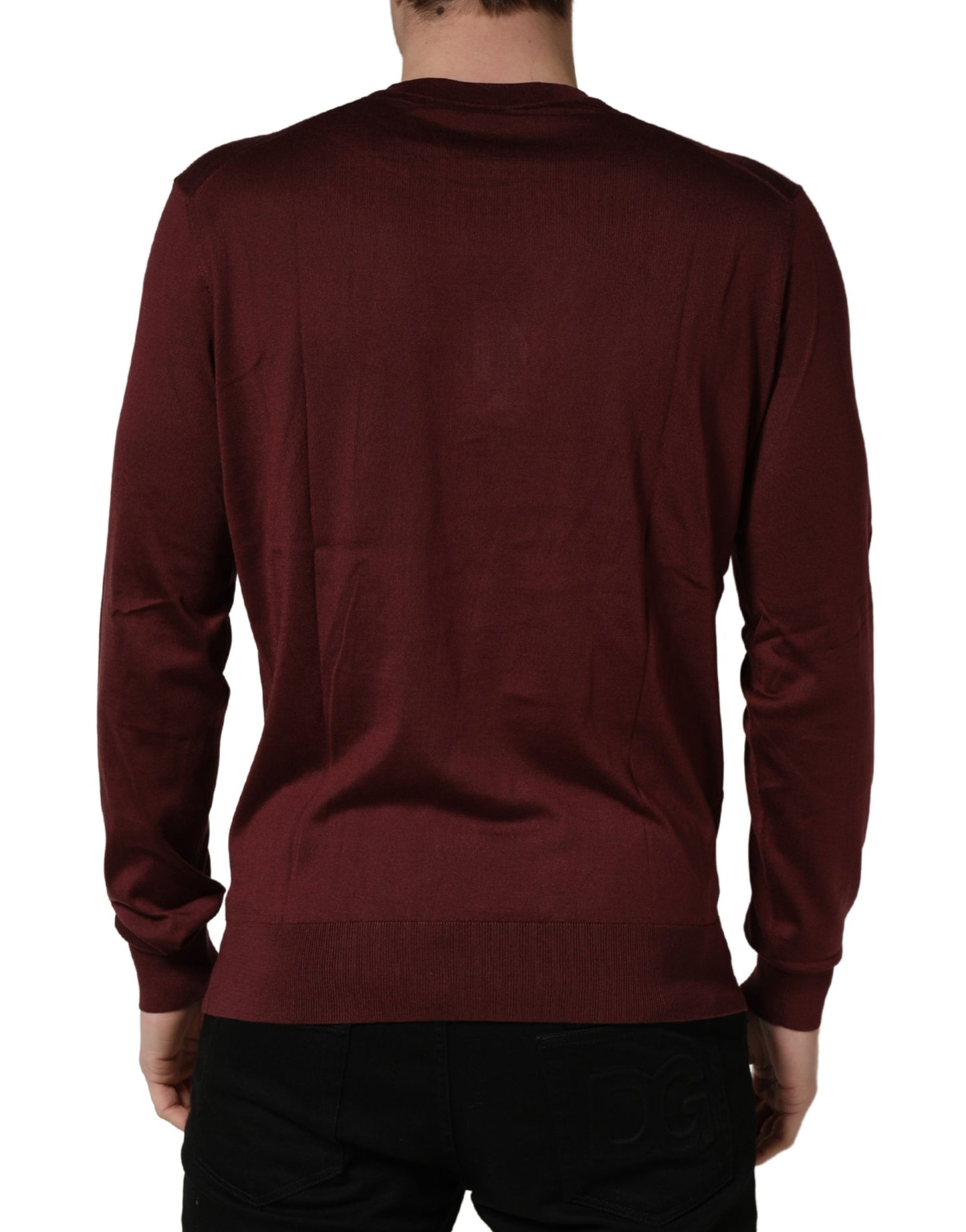Dolce & Gabbana Maroon Silk Men Crew Neck Pullover Sweater