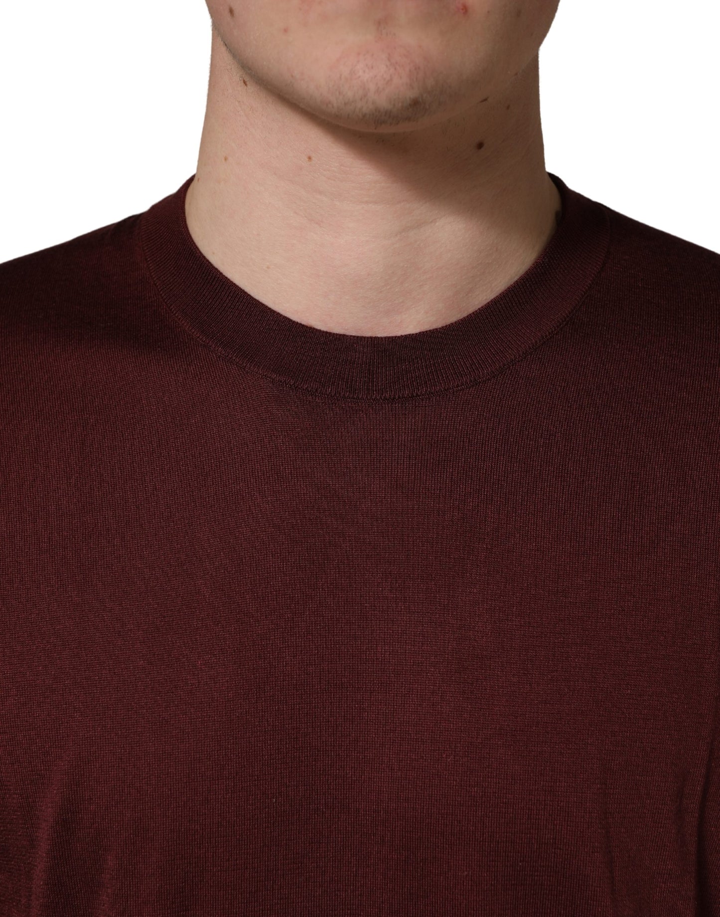 Dolce & Gabbana Maroon Silk Men Crew Neck Pullover Sweater