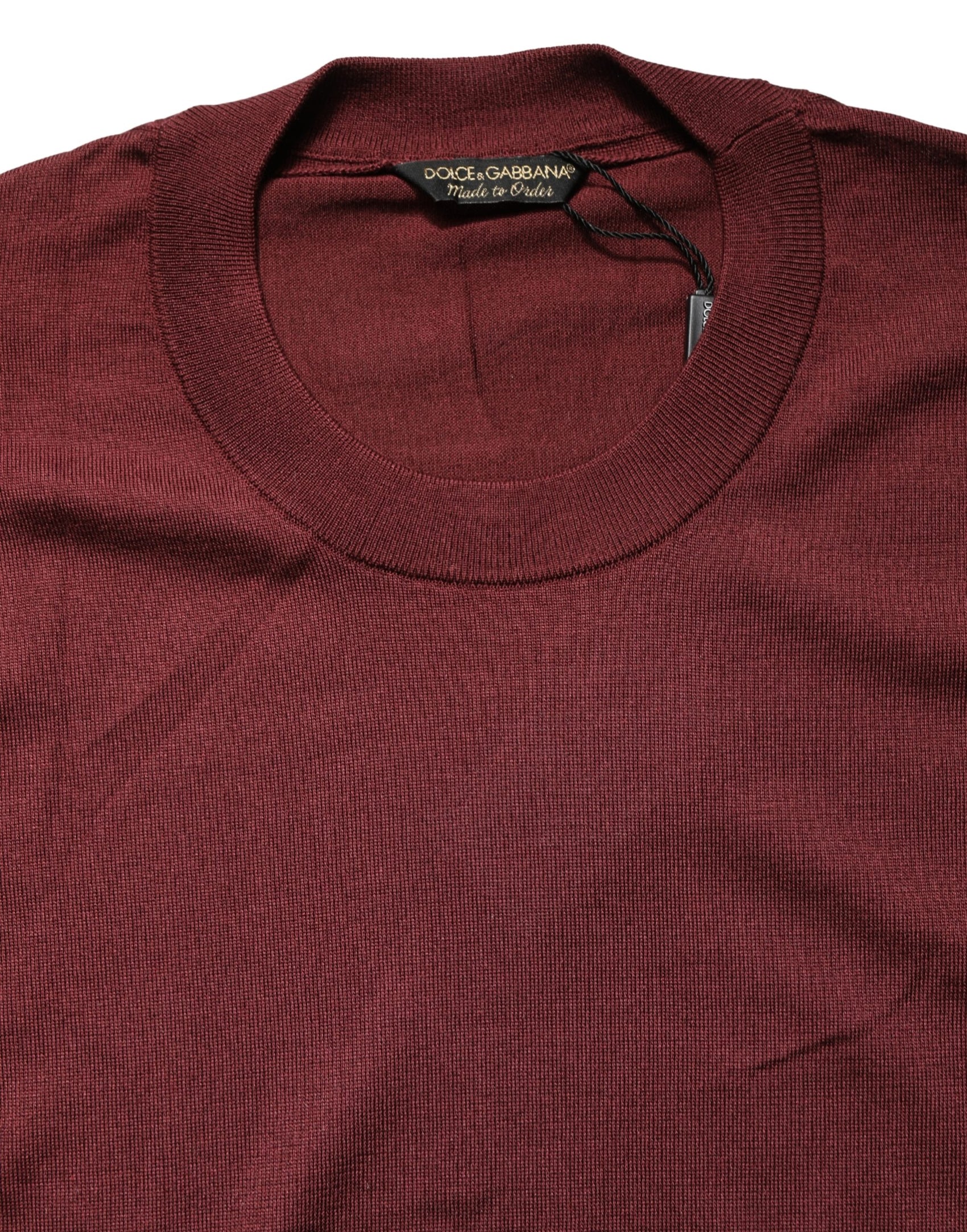 Dolce & Gabbana Maroon Silk Men Crew Neck Pullover Sweater