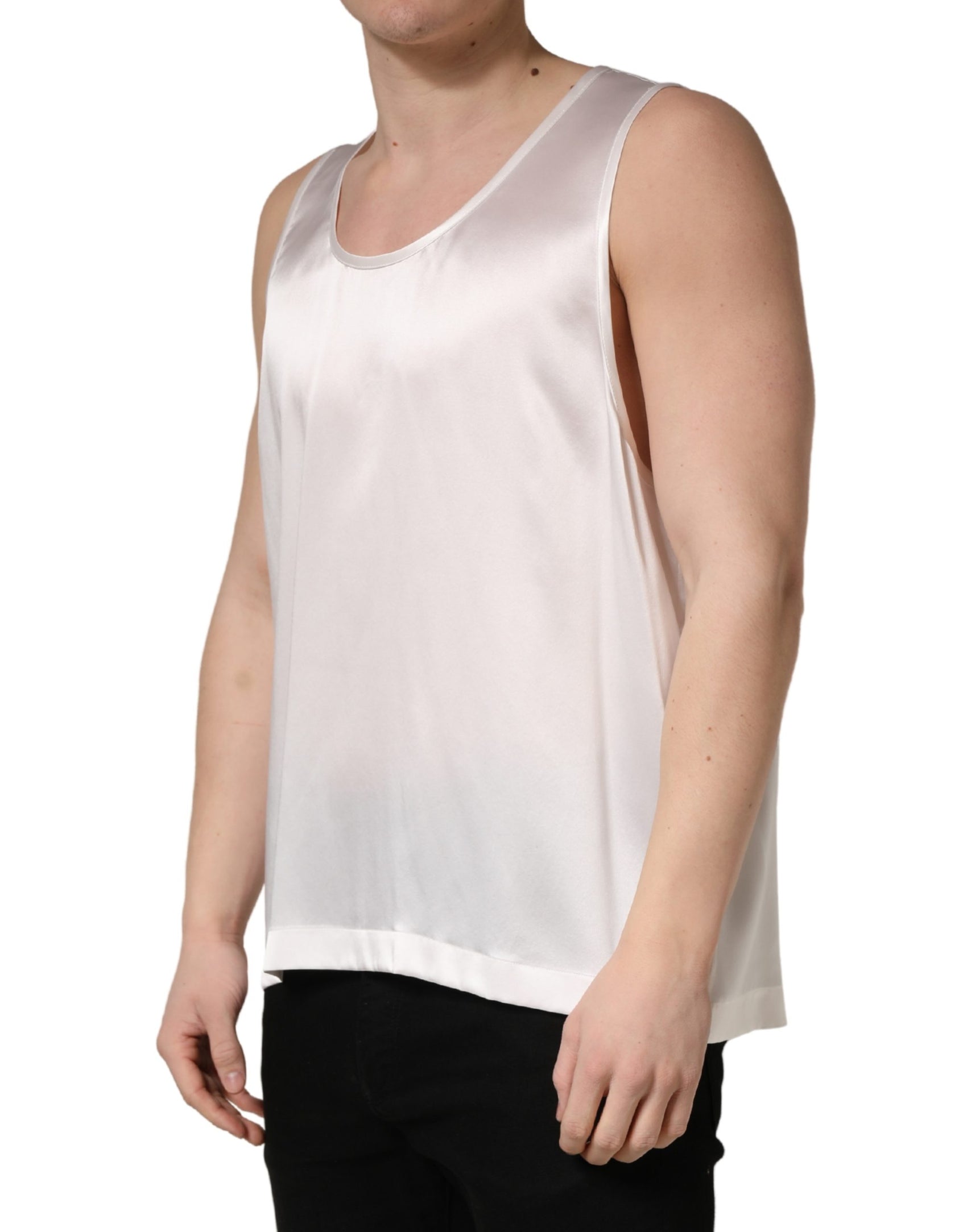 Dolce & Gabbana White Satin Polyester SleevelessTank T-shirt