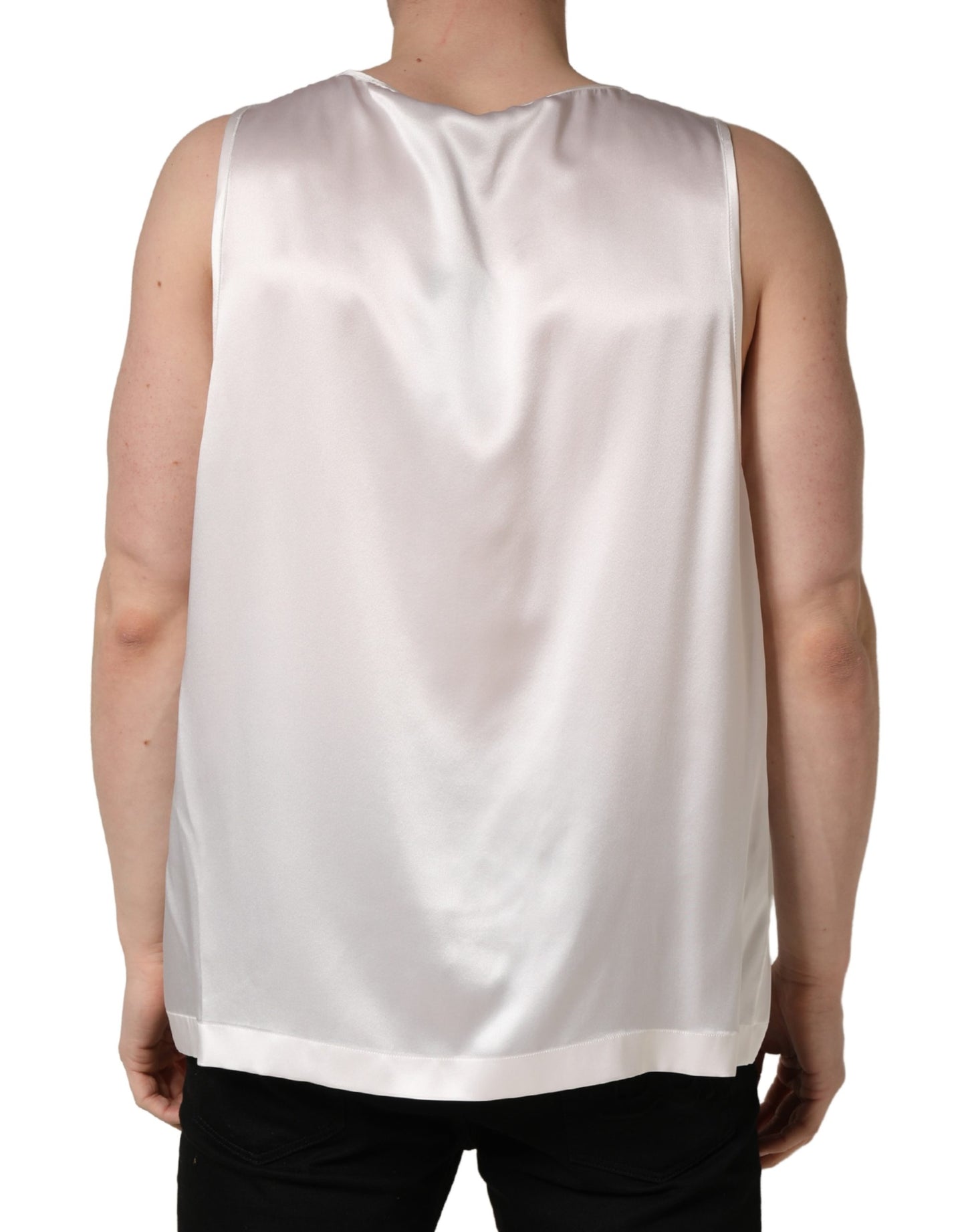 Dolce & Gabbana White Satin Polyester SleevelessTank T-shirt