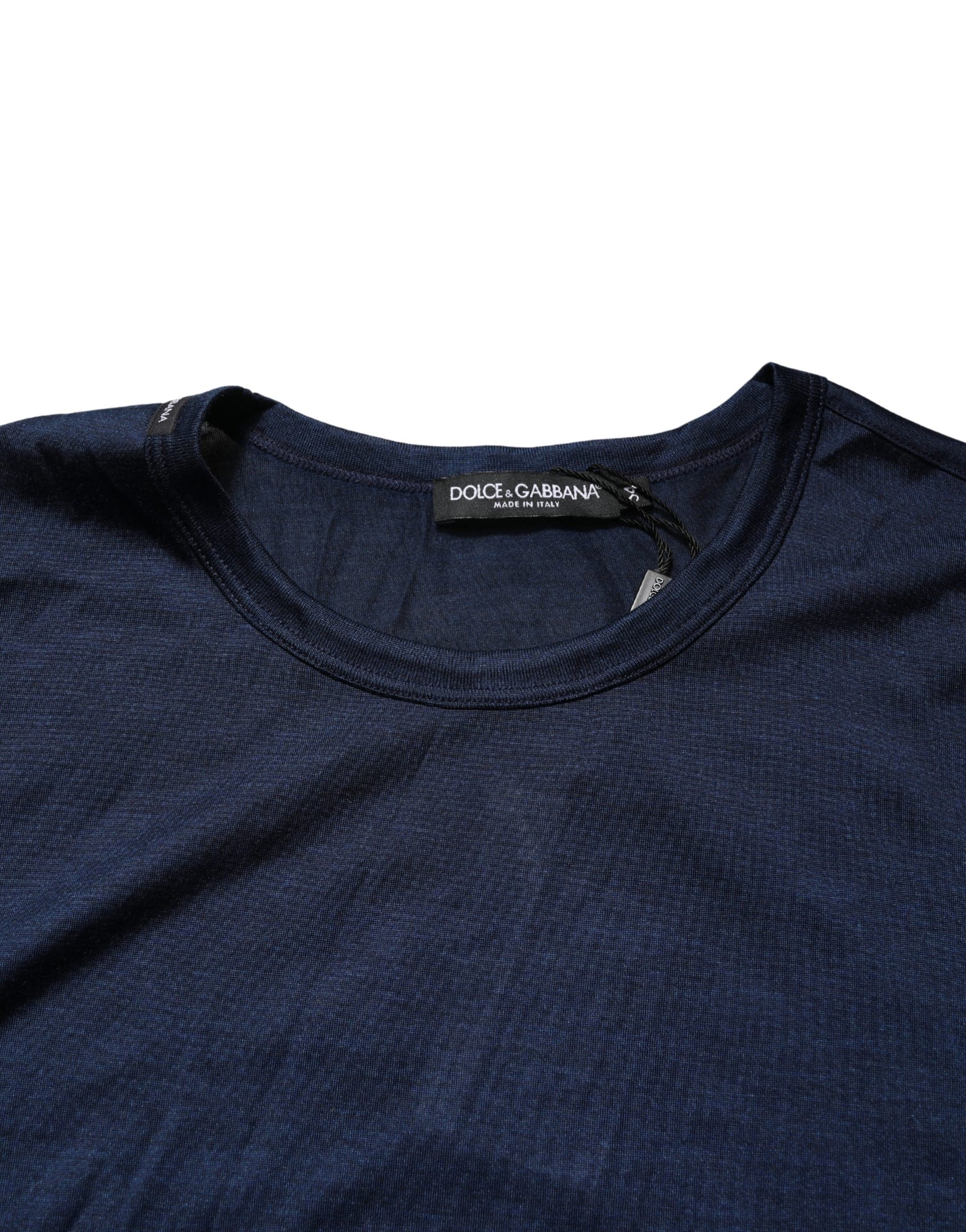 Dolce & Gabbana Dark Blue Silk Short Sleeve CrewNeck T-shirt