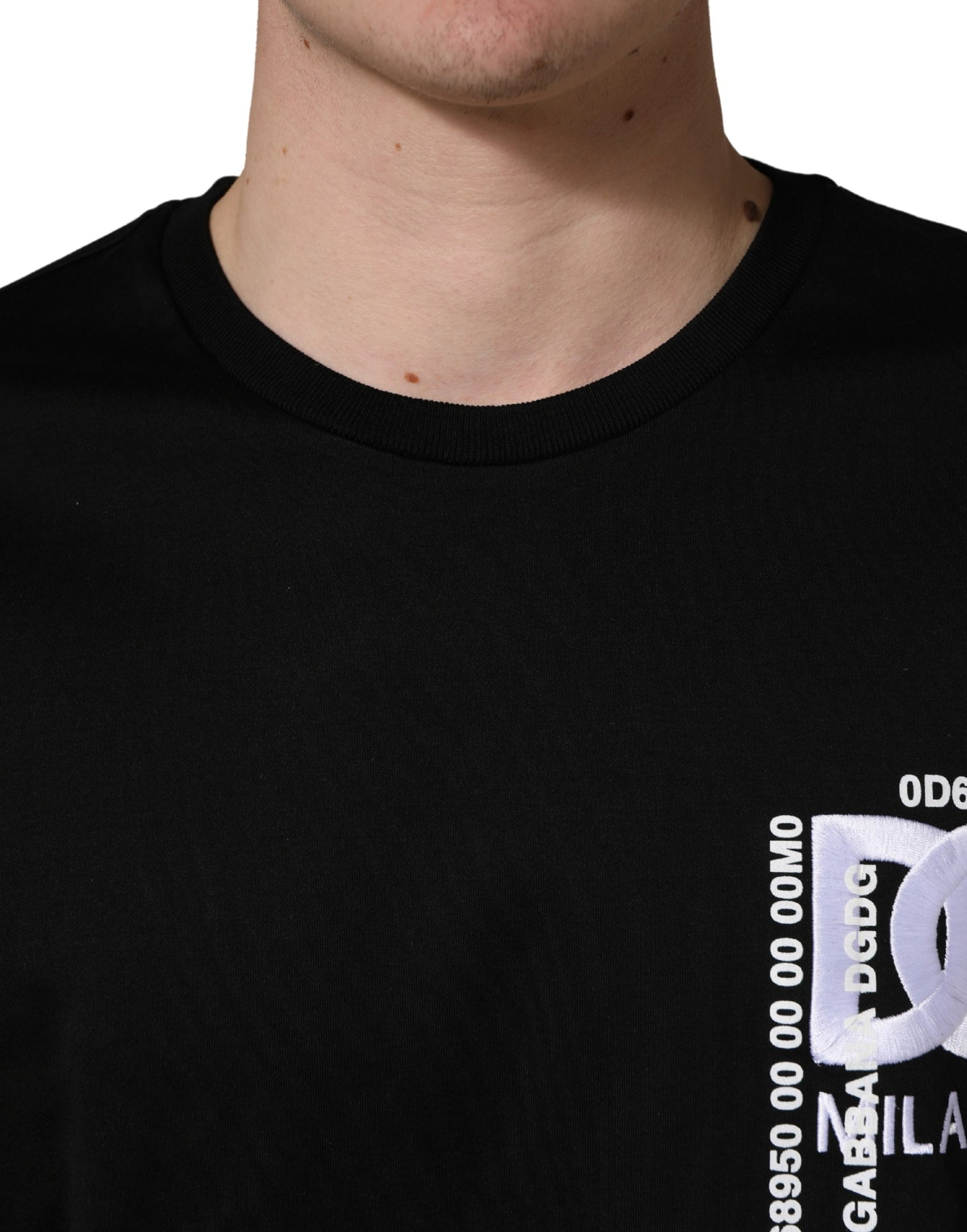 Dolce & Gabbana Black Logo Embroidered Men Crew Neck T-shirt