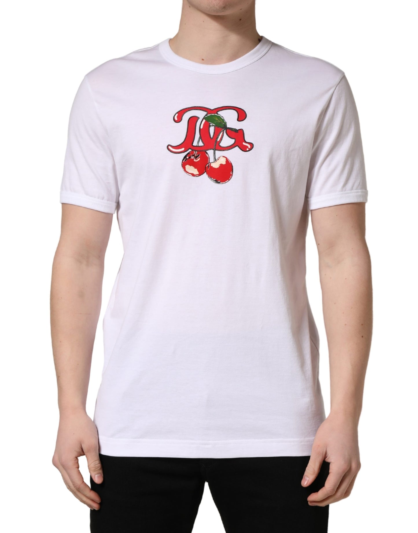 Dolce & Gabbana White DG Cherries Cotton Crew Neck  T-shirt