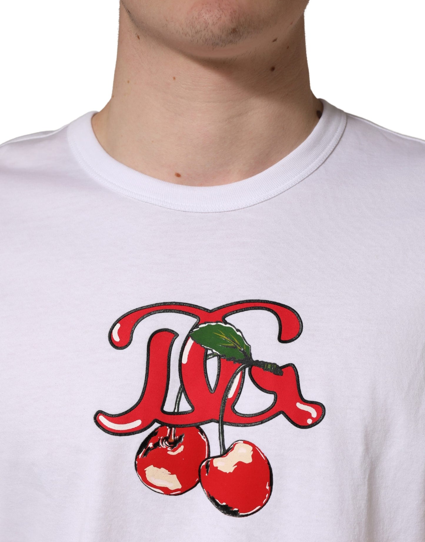 Dolce & Gabbana White DG Cherries Cotton Crew Neck  T-shirt