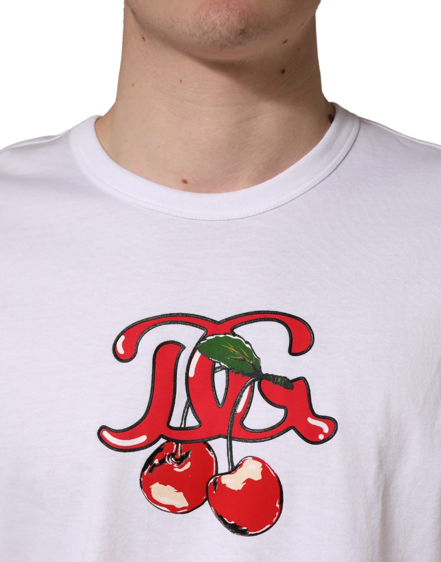 Dolce & Gabbana White DG Cherries Cotton Crew Neck  T-shirt