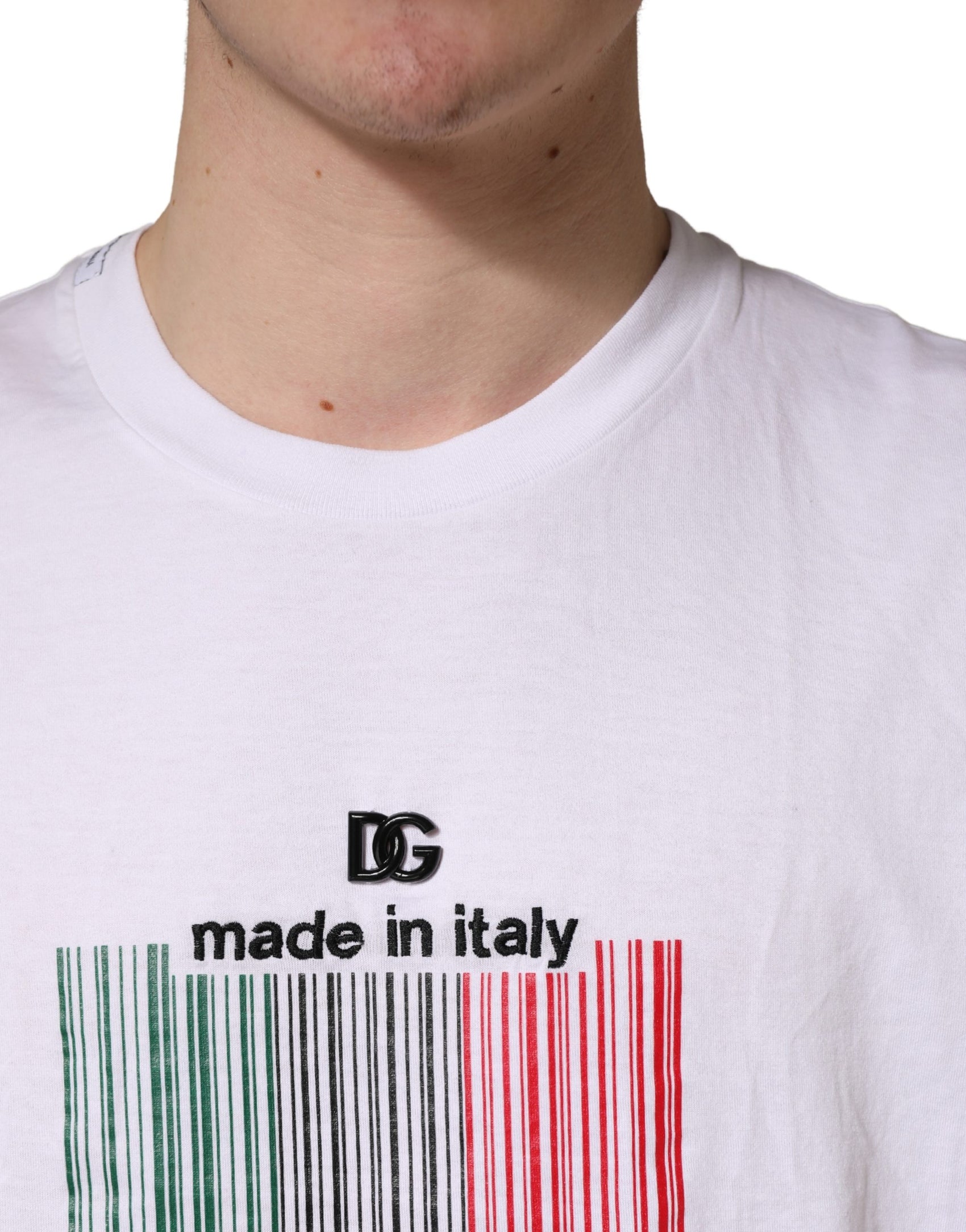 Dolce & Gabbana White Barcode Cotton Crew Neck Men T-shirt