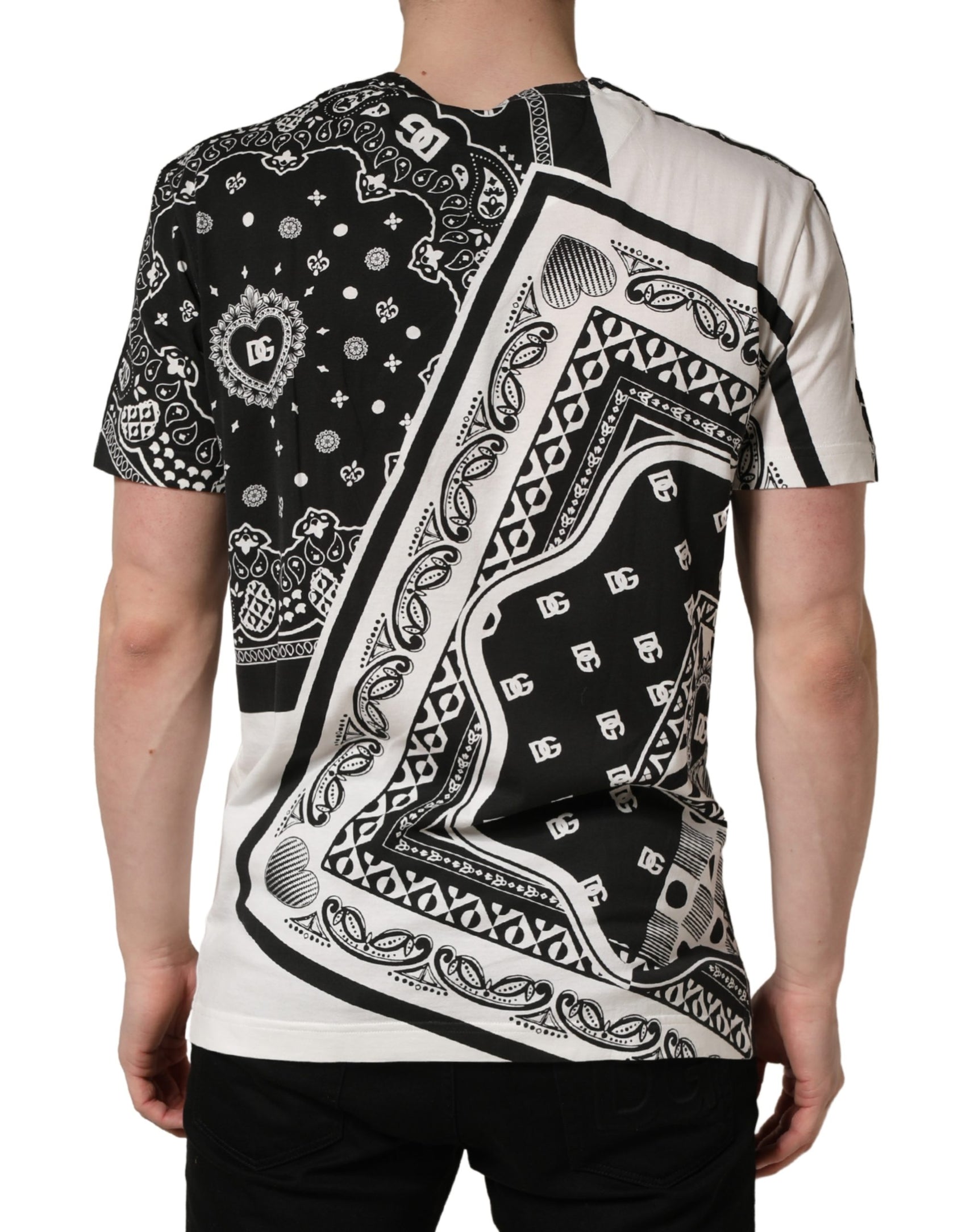 Dolce & Gabbana Black White Bandana Cotton Crew Neck  T-shirt