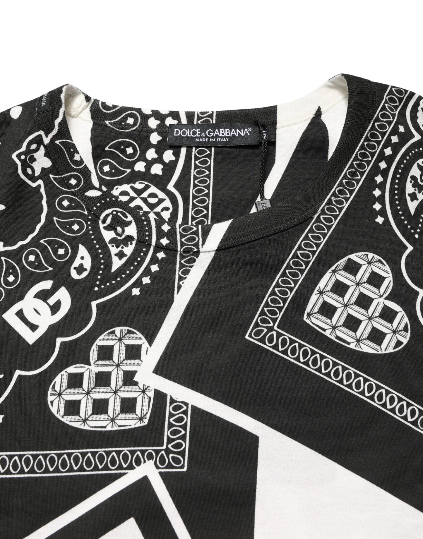 Dolce & Gabbana Black White Bandana Cotton Crew Neck  T-shirt