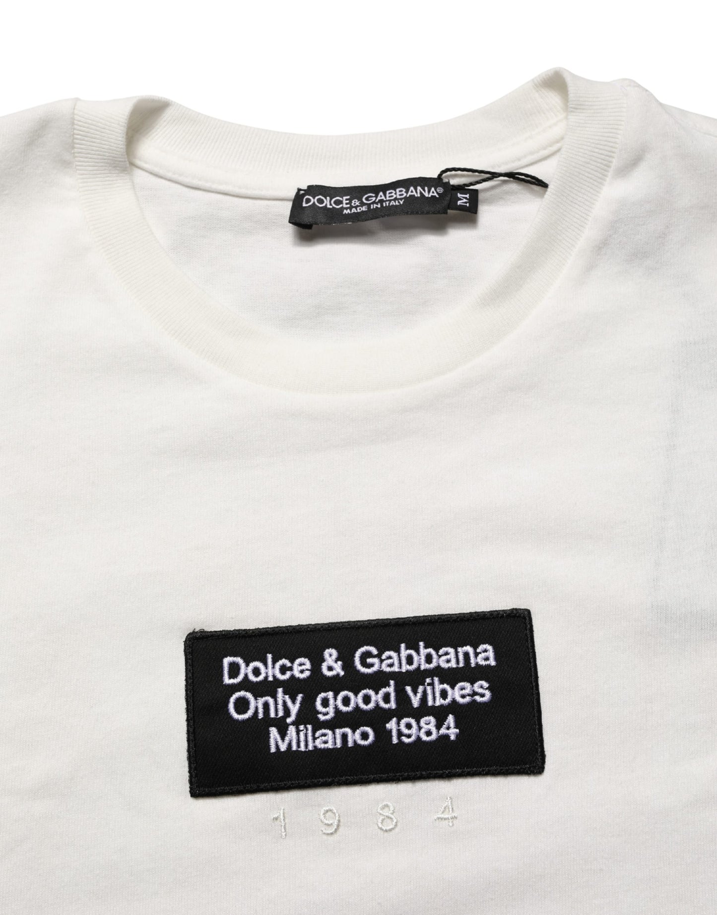 Dolce & Gabbana White Logo Patch Cotton Men Crew Neck  T-shirt