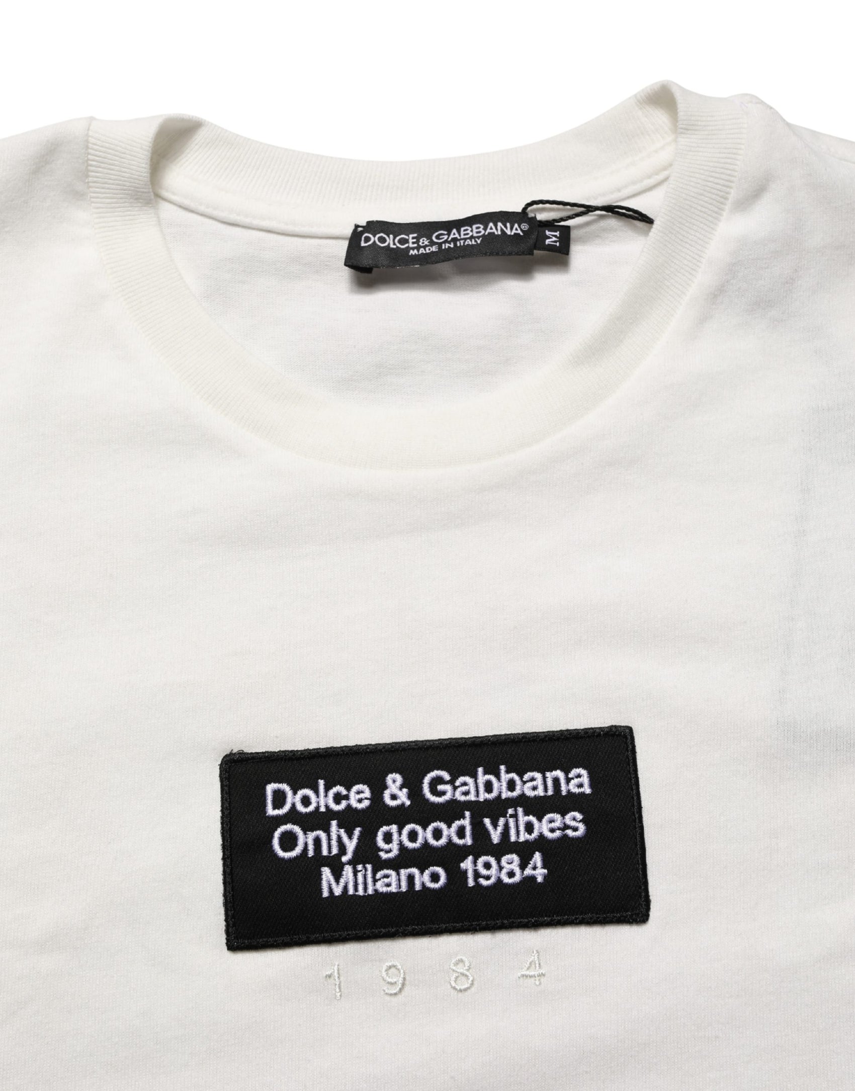 Dolce & Gabbana White Logo Patch Cotton Men Crew Neck  T-shirt