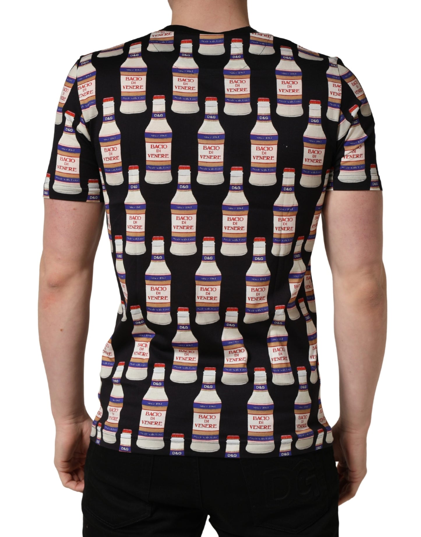 Dolce & Gabbana Black Bottle Print Cotton Crew Neck  T-shirt