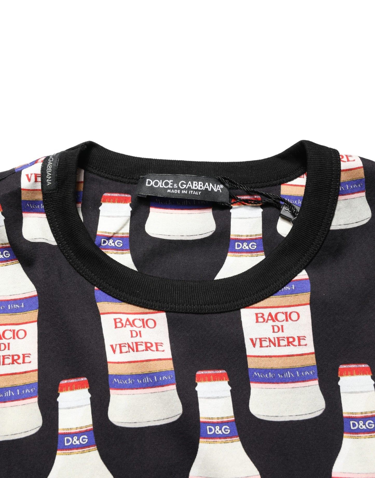 Dolce & Gabbana Black Bottle Print Cotton Crew Neck  T-shirt