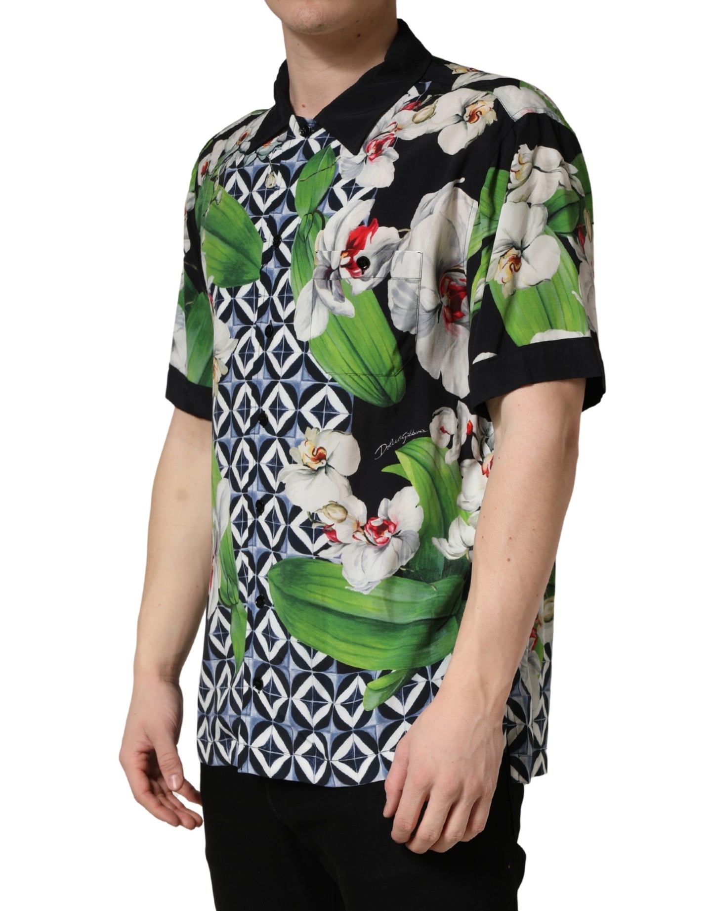 Dolce & Gabbana Multicolor Tropical Orchid Print Men Shirt