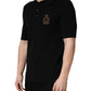 Dolce & Gabbana Black Heraldic Crest Patch Silk Polo T-shirt