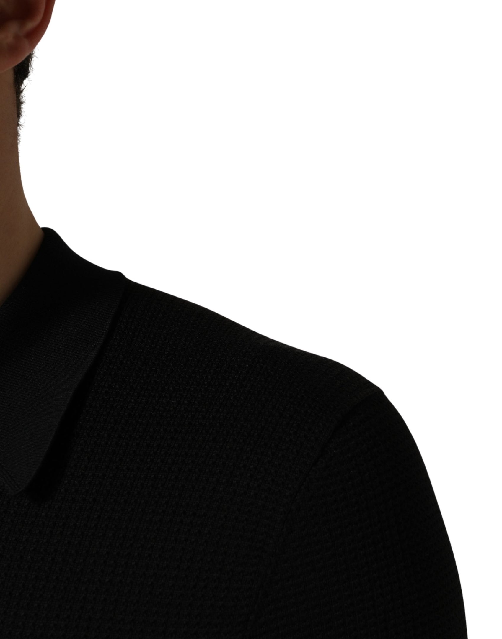 Dolce & Gabbana Black Heraldic Crest Patch Silk Polo T-shirt