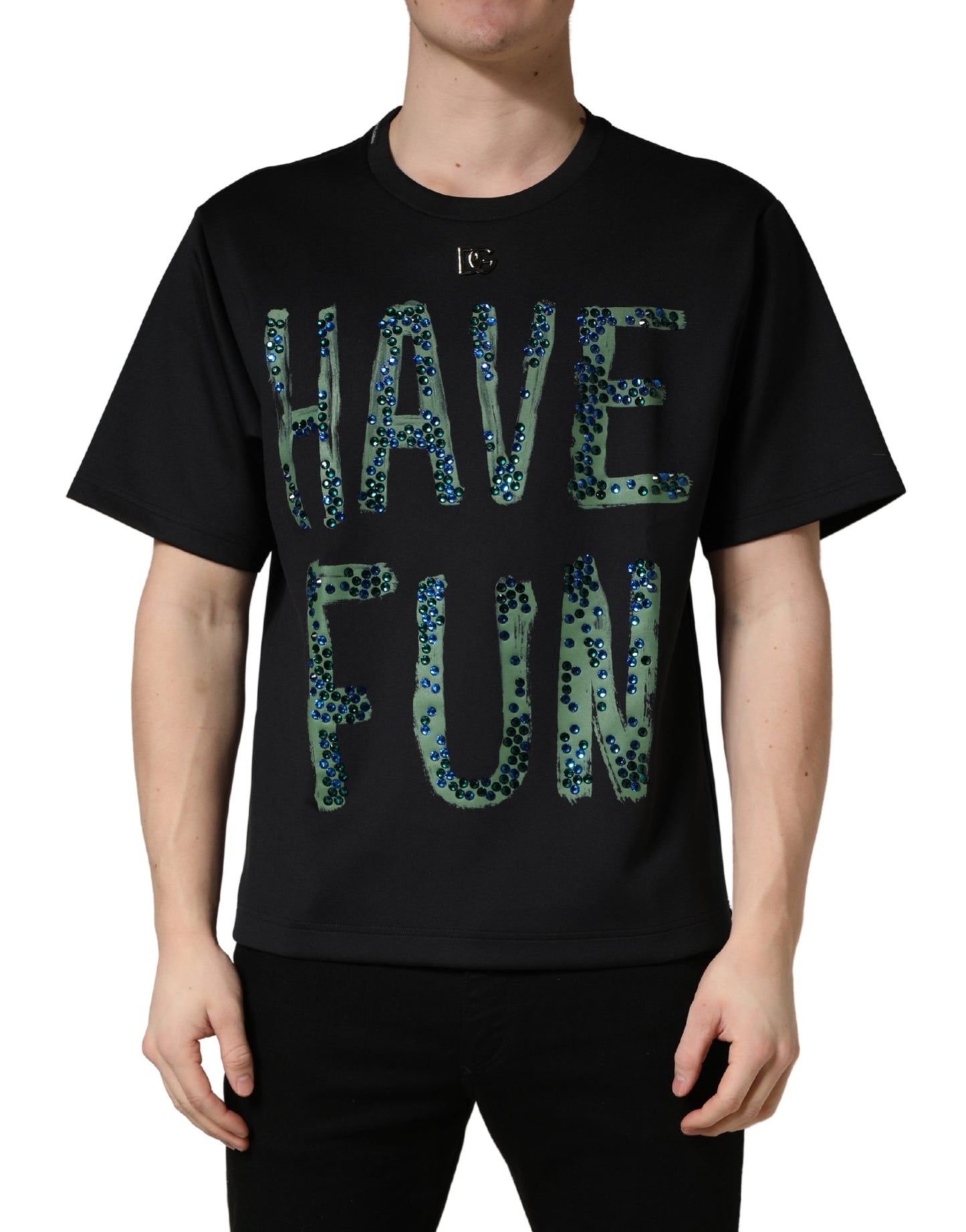 Dolce & Gabbana Black Have Fun Embellished Crew Neck T-shirt