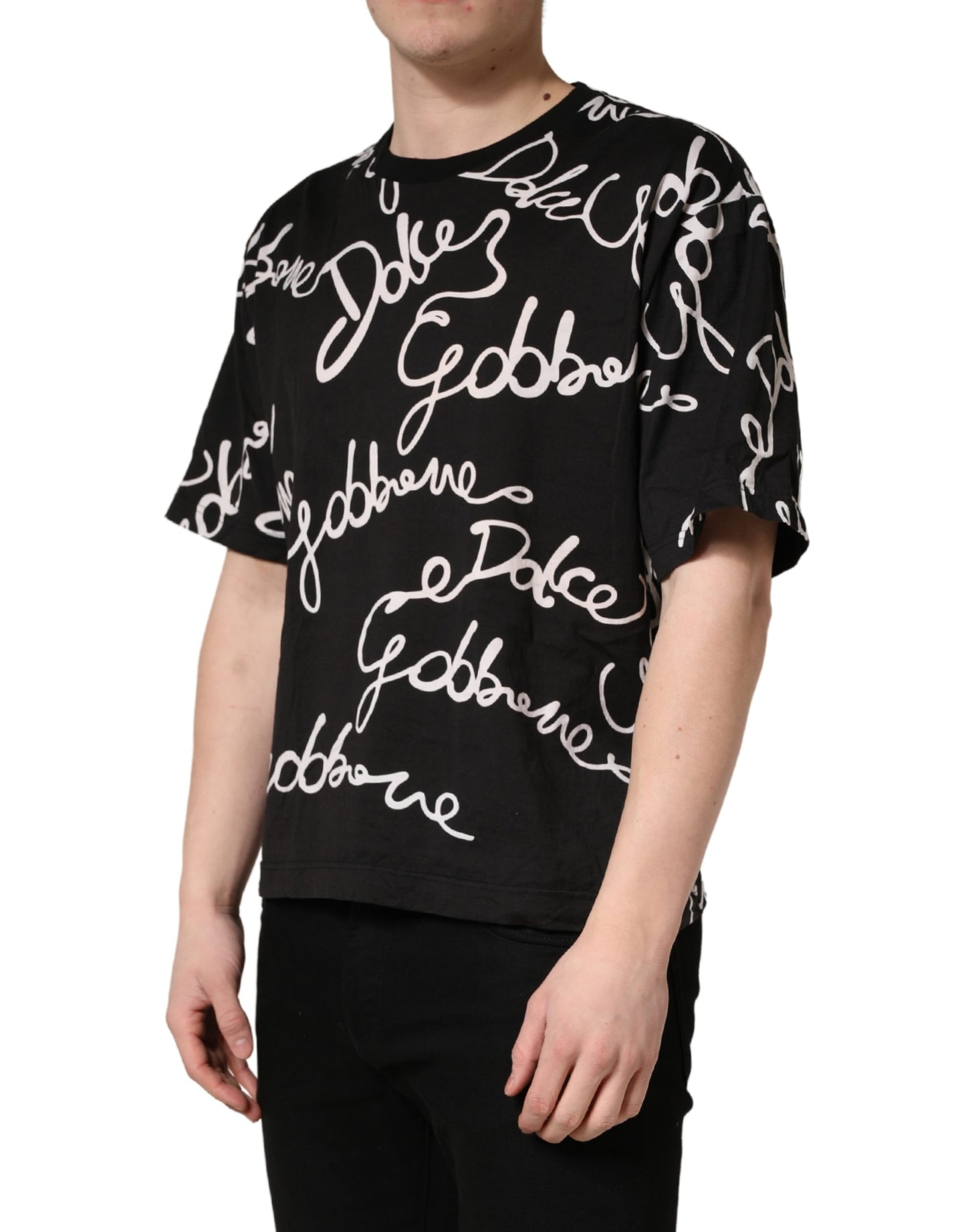 Dolce & Gabbana Black Script Logo Print Men Crew Neck T-shirt
