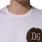 Dolce & Gabbana White DG Leaf Embroidery Crew Neck  T-shirt