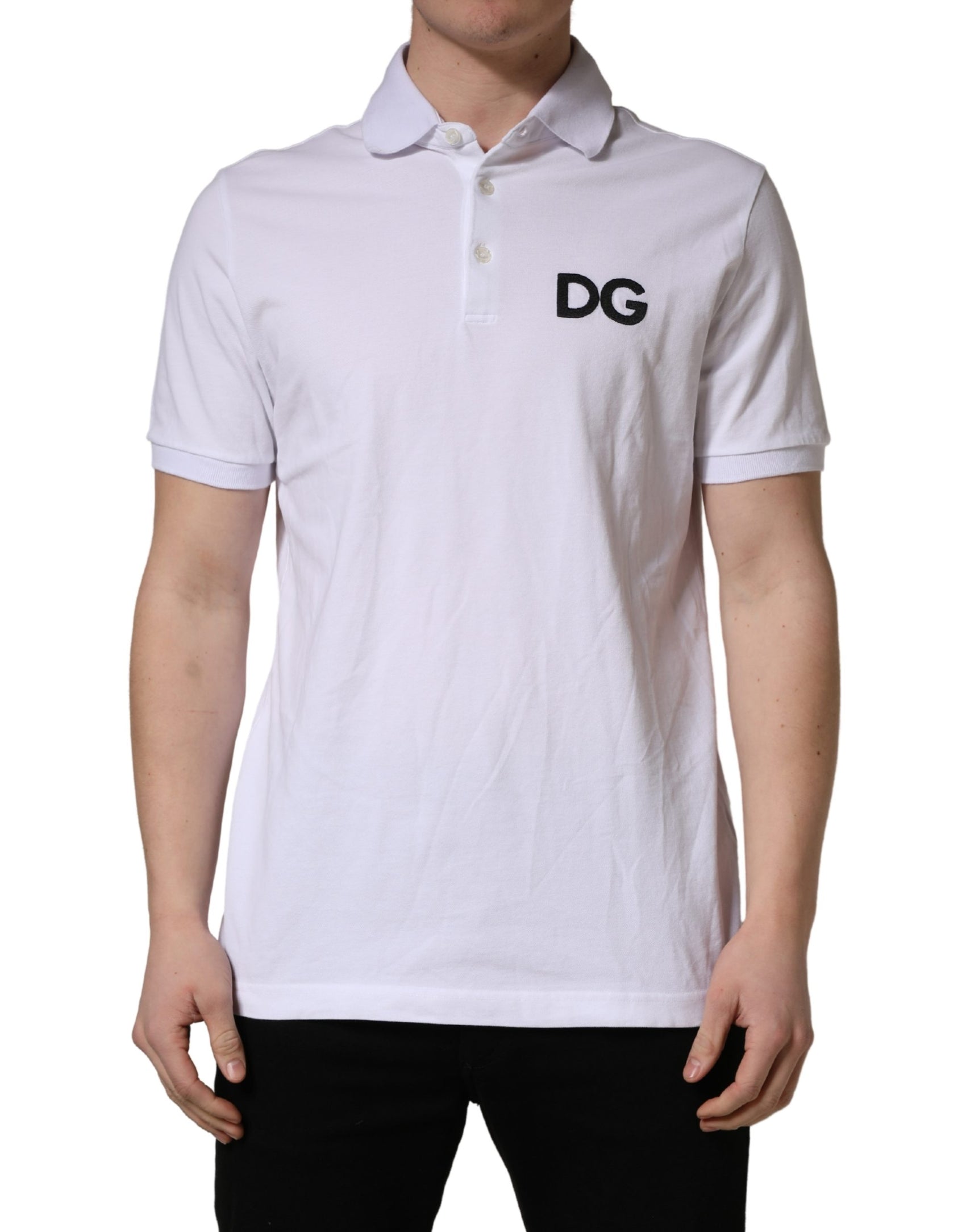 Dolce & Gabbana White Logo Embroidered Cotton Polo T-shirt
