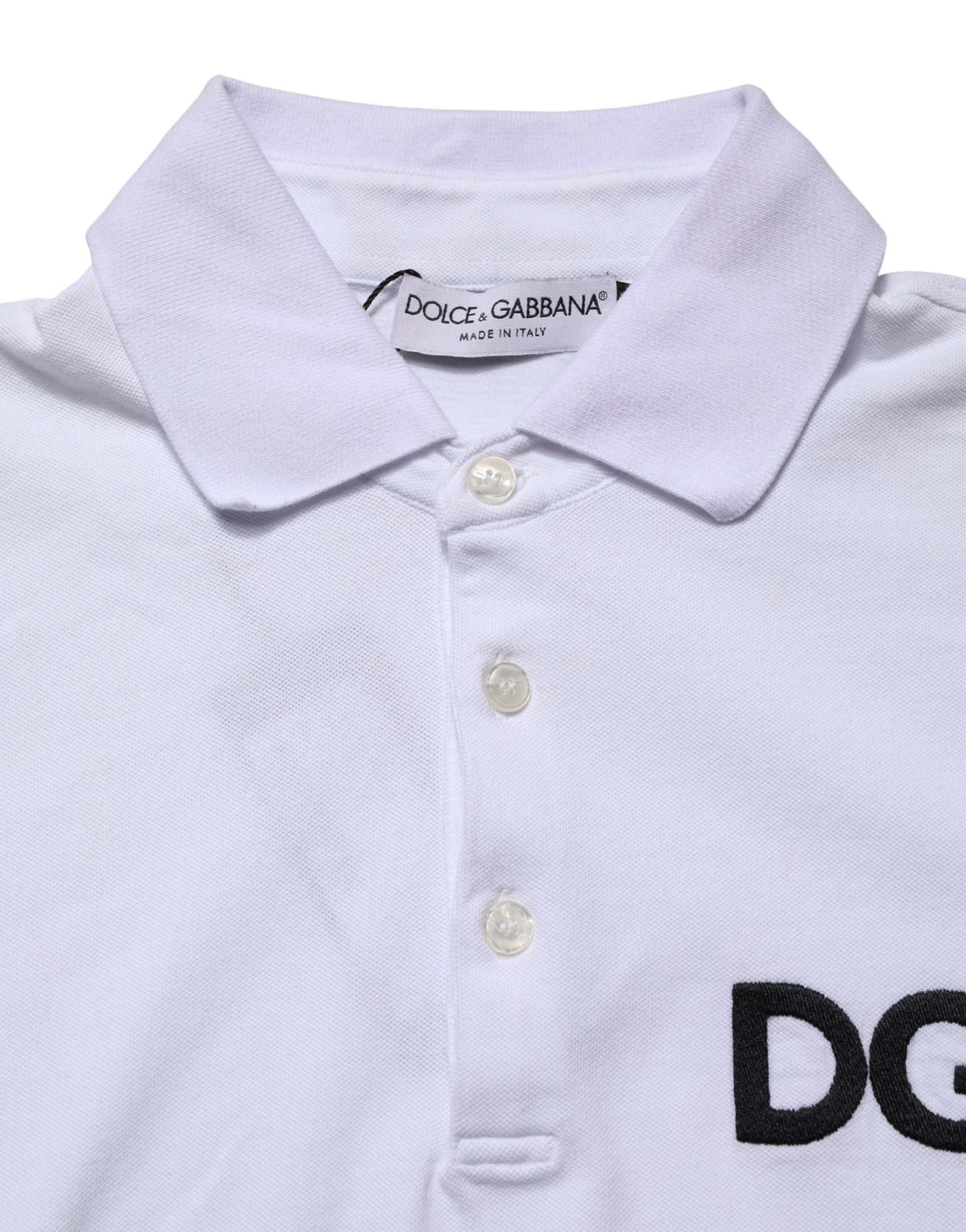 Dolce & Gabbana White Logo Embroidered Cotton Polo T-shirt