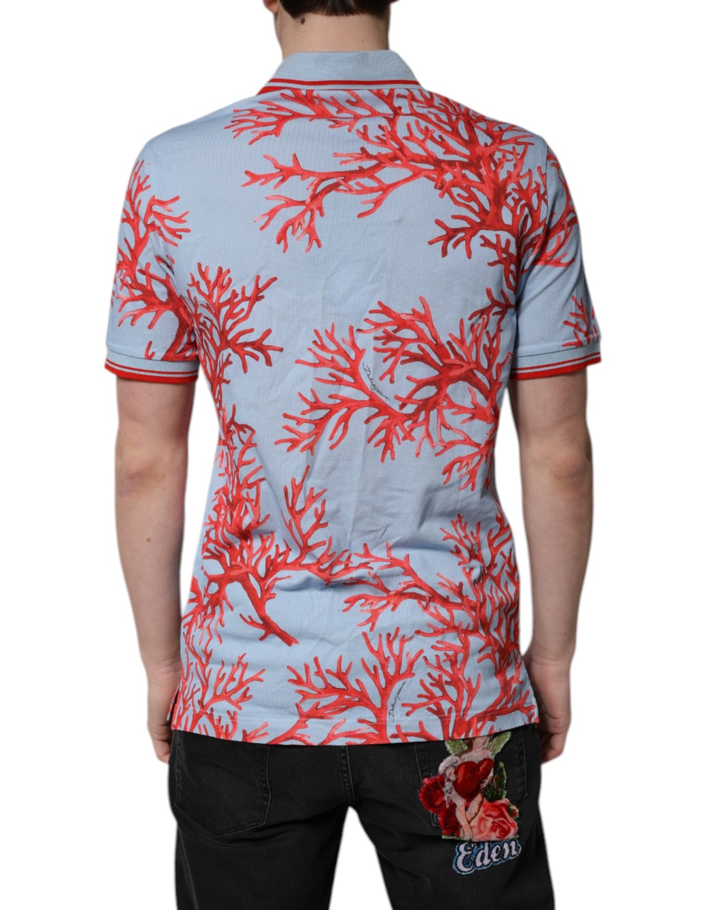 Dolce & Gabbana LightBlue Coral Cotton Collared Polo  T-shirt