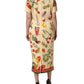 Dolce & Gabbana Beige Fruit PolkaDot Sheath Silk Midi Dress