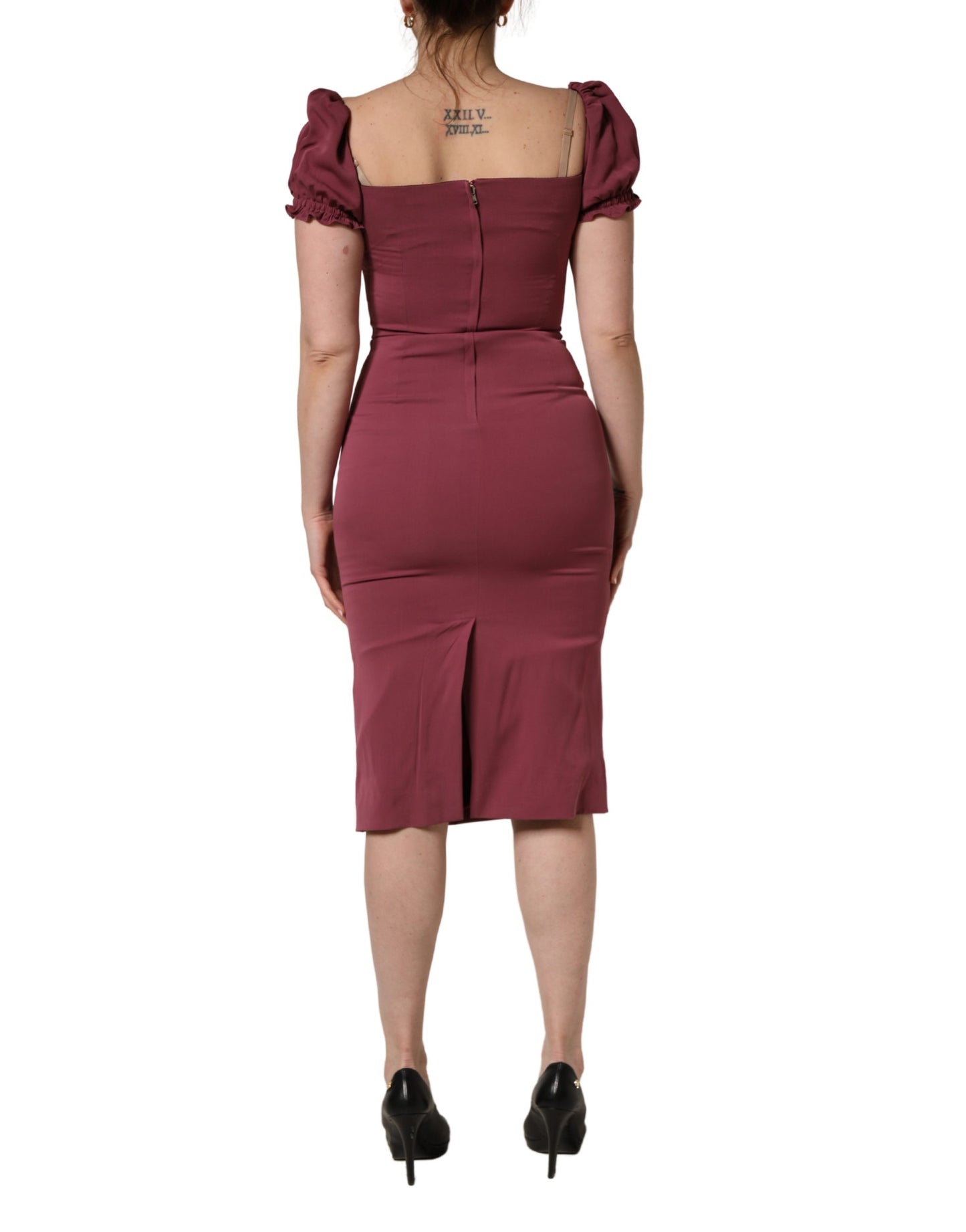 Dolce & Gabbana Maroon Silk Sweetheart Sheath Midi Dress