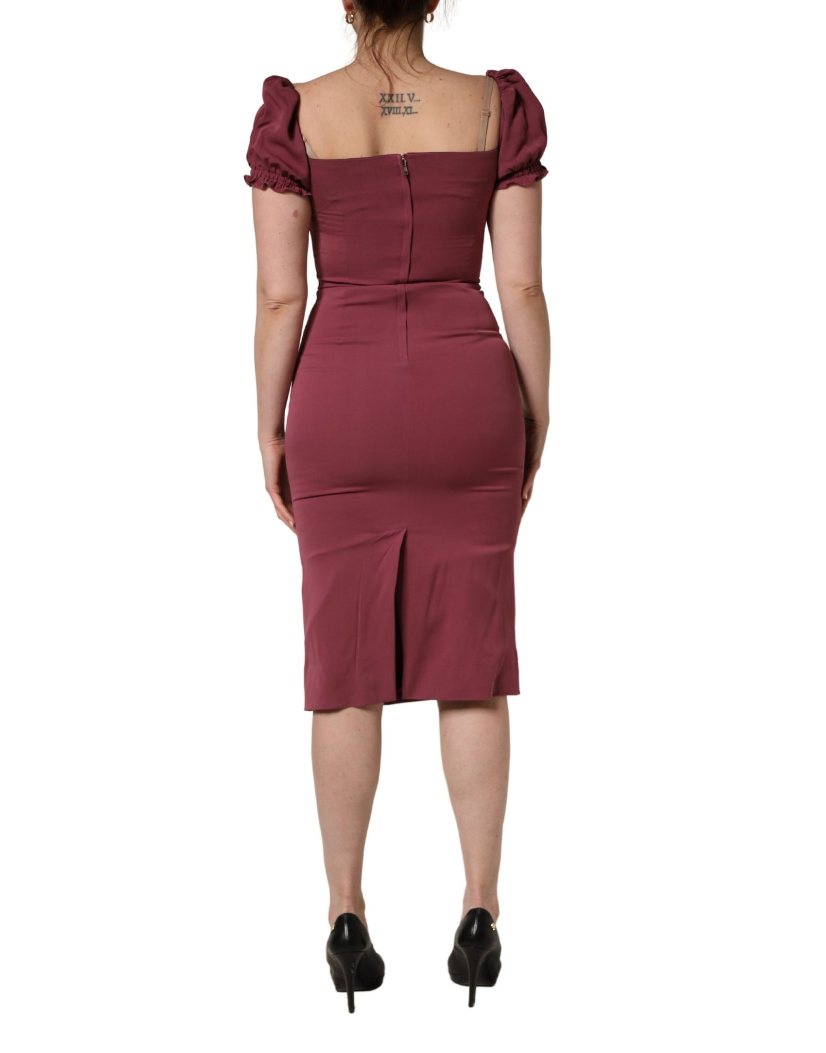Dolce & Gabbana Maroon Silk Sweetheart Sheath Midi Dress