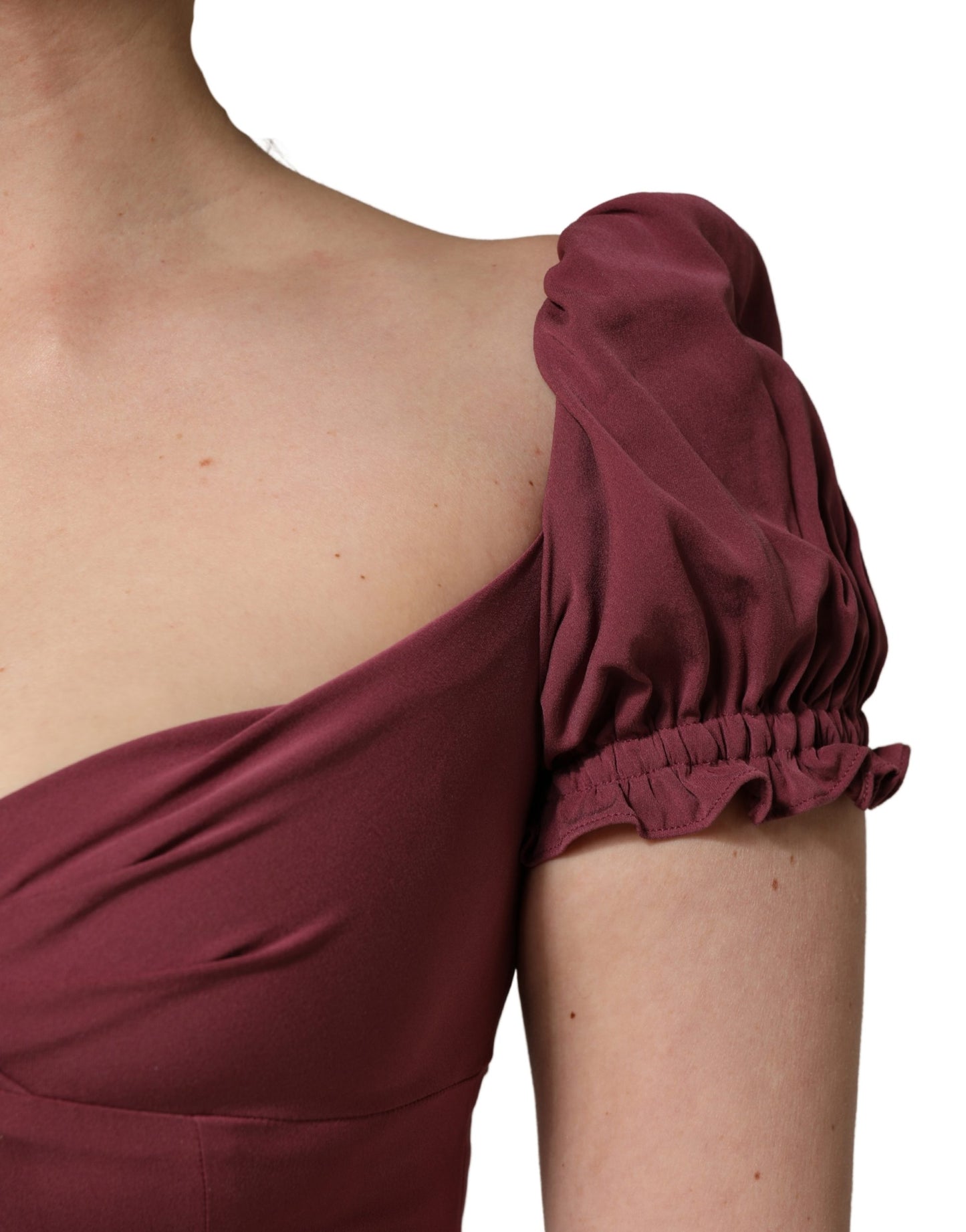 Dolce & Gabbana Maroon Silk Sweetheart Sheath Midi Dress