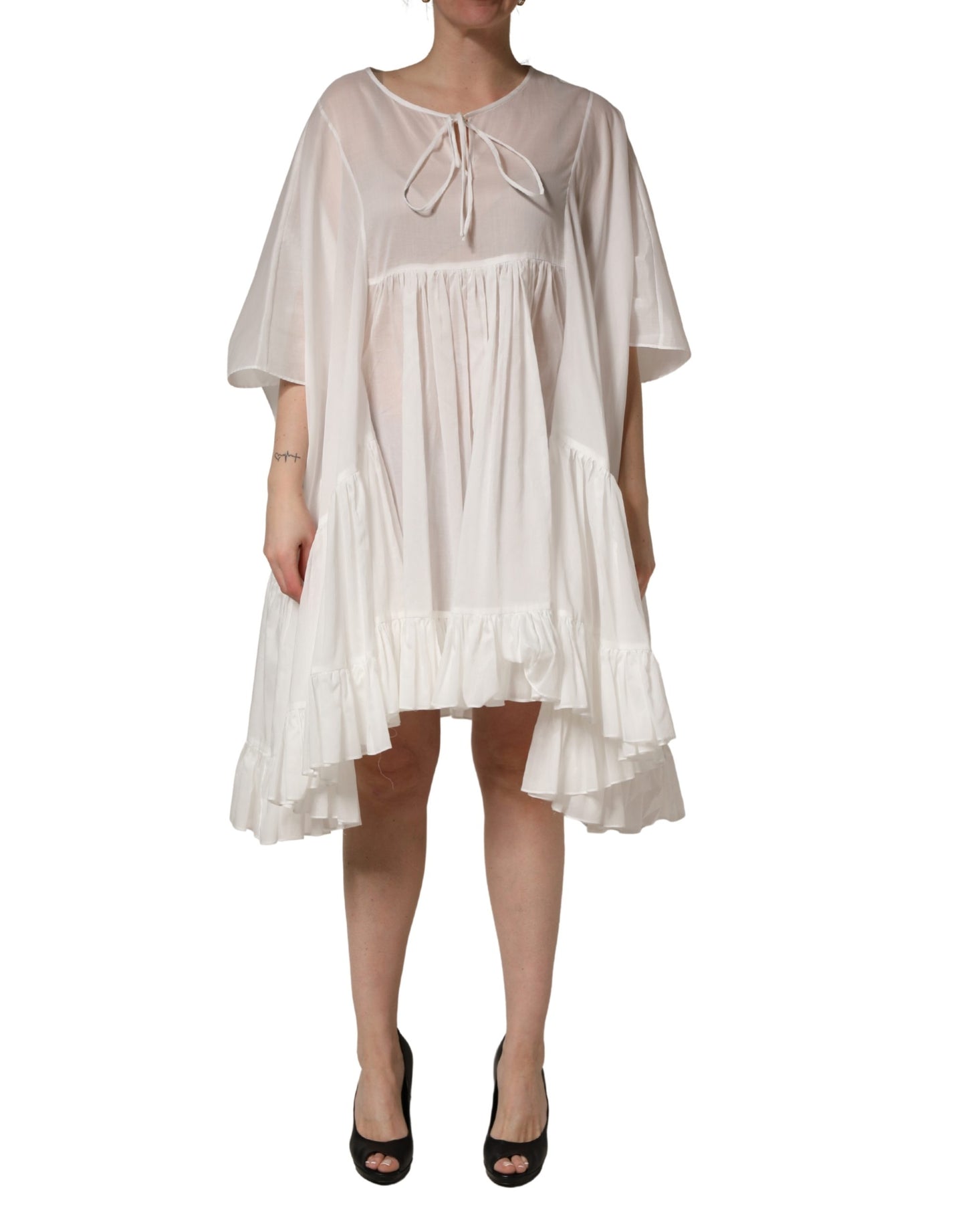 Dolce & Gabbana White Tiered Cotton Poplin Sheer Mini Dress