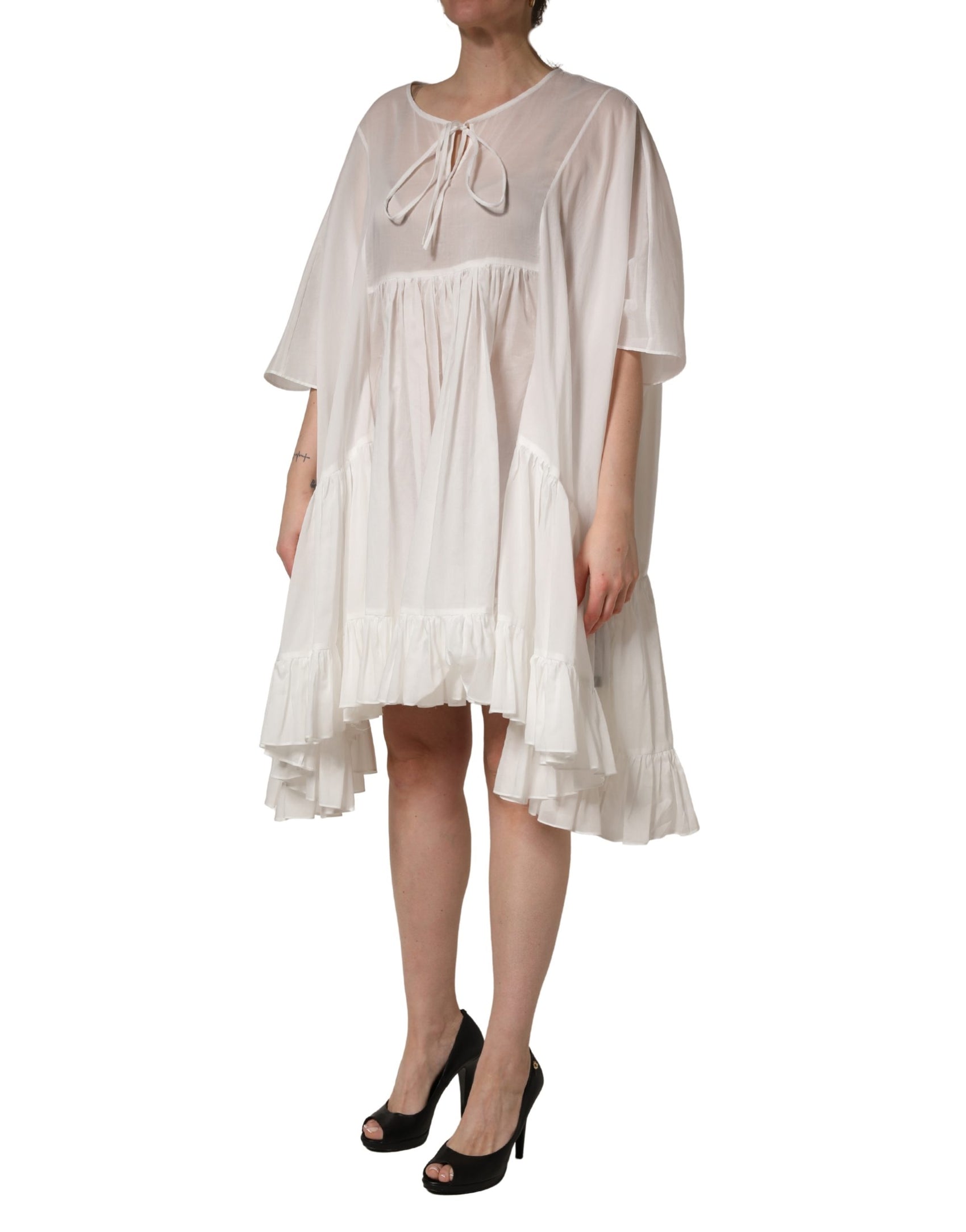 Dolce & Gabbana White Tiered Cotton Poplin Sheer Mini Dress
