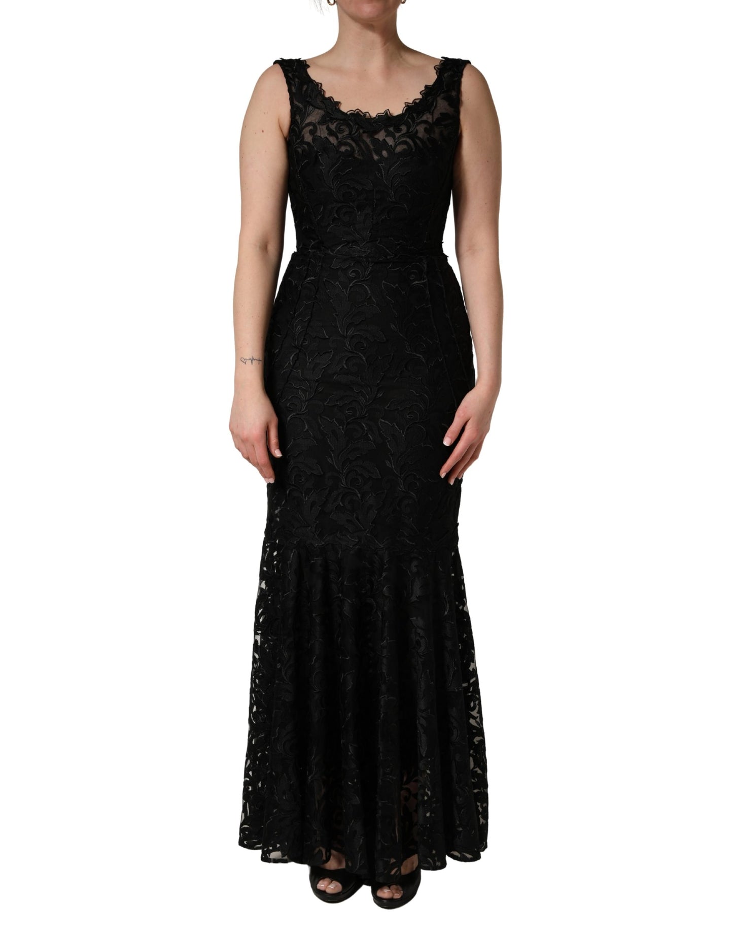 Dolce & Gabbana Black Floral Lace Evening Long Gown Dress
