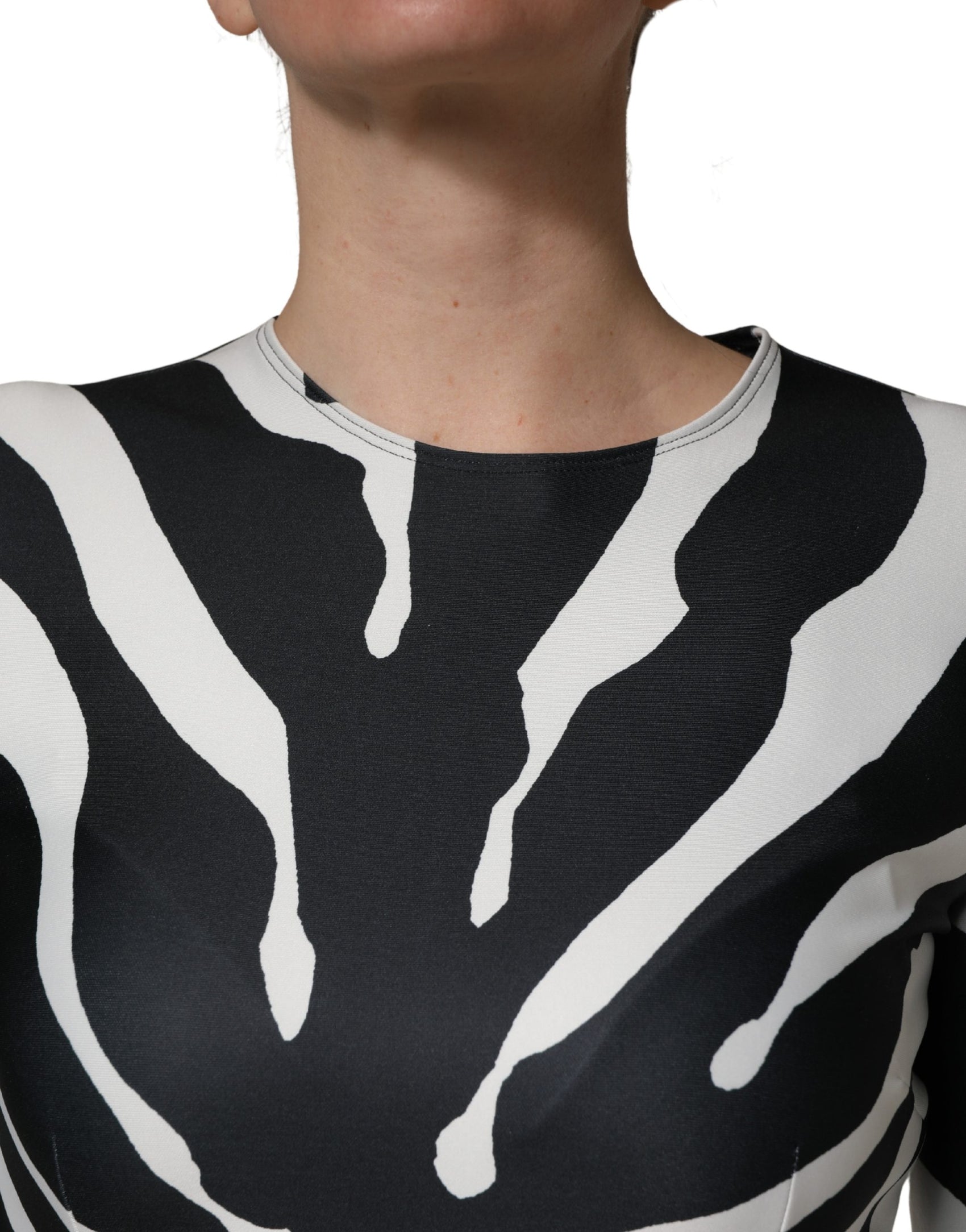 Dolce & Gabbana Black White Polyester Zebra Pattern Jumpsuit