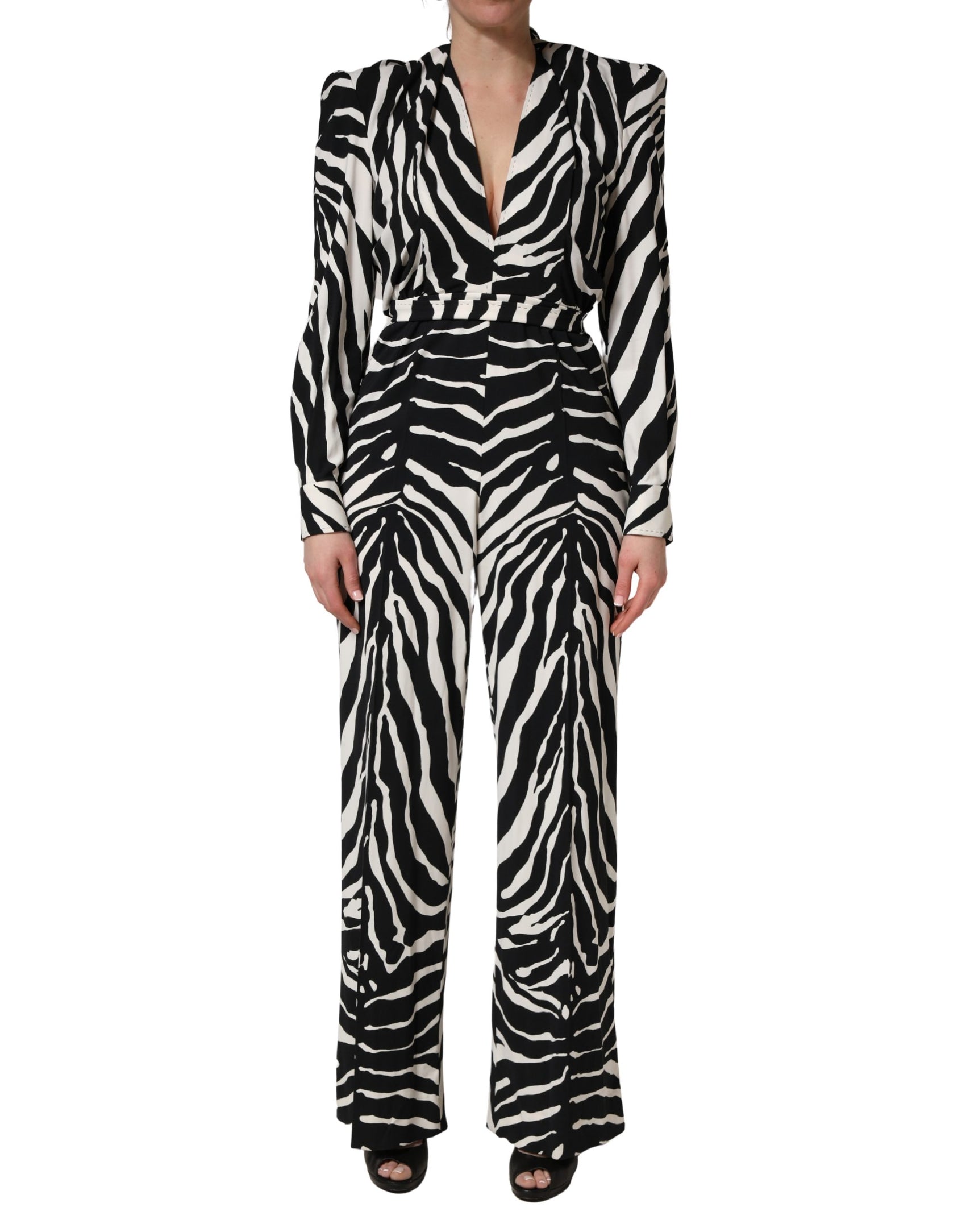 Dolce & Gabbana Black White Viscose Zebra Pattern Jumpsuit