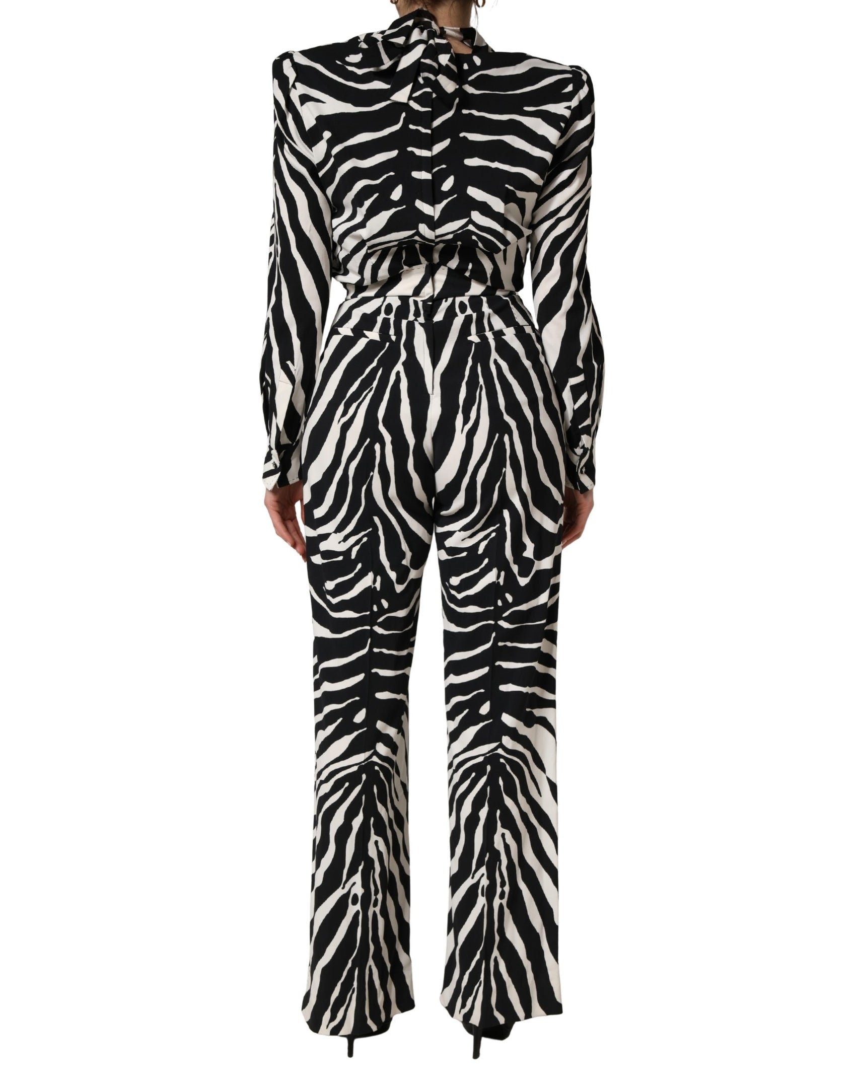 Dolce & Gabbana Black White Viscose Zebra Pattern Jumpsuit