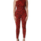 Dolce & Gabbana Black Red Nylon Leopard Pattern Jumpsuit